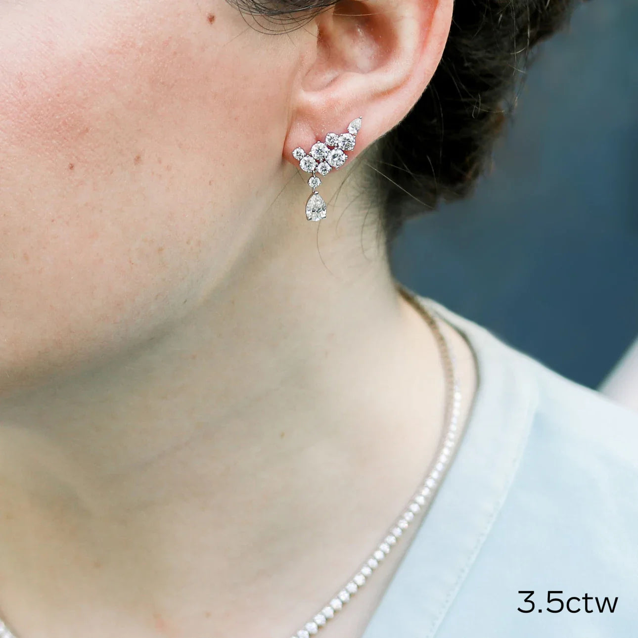 Round And Pear Lab Grown Diamond Cluster Duet Earrings, EF Color, VS Clarity, IGI Certified