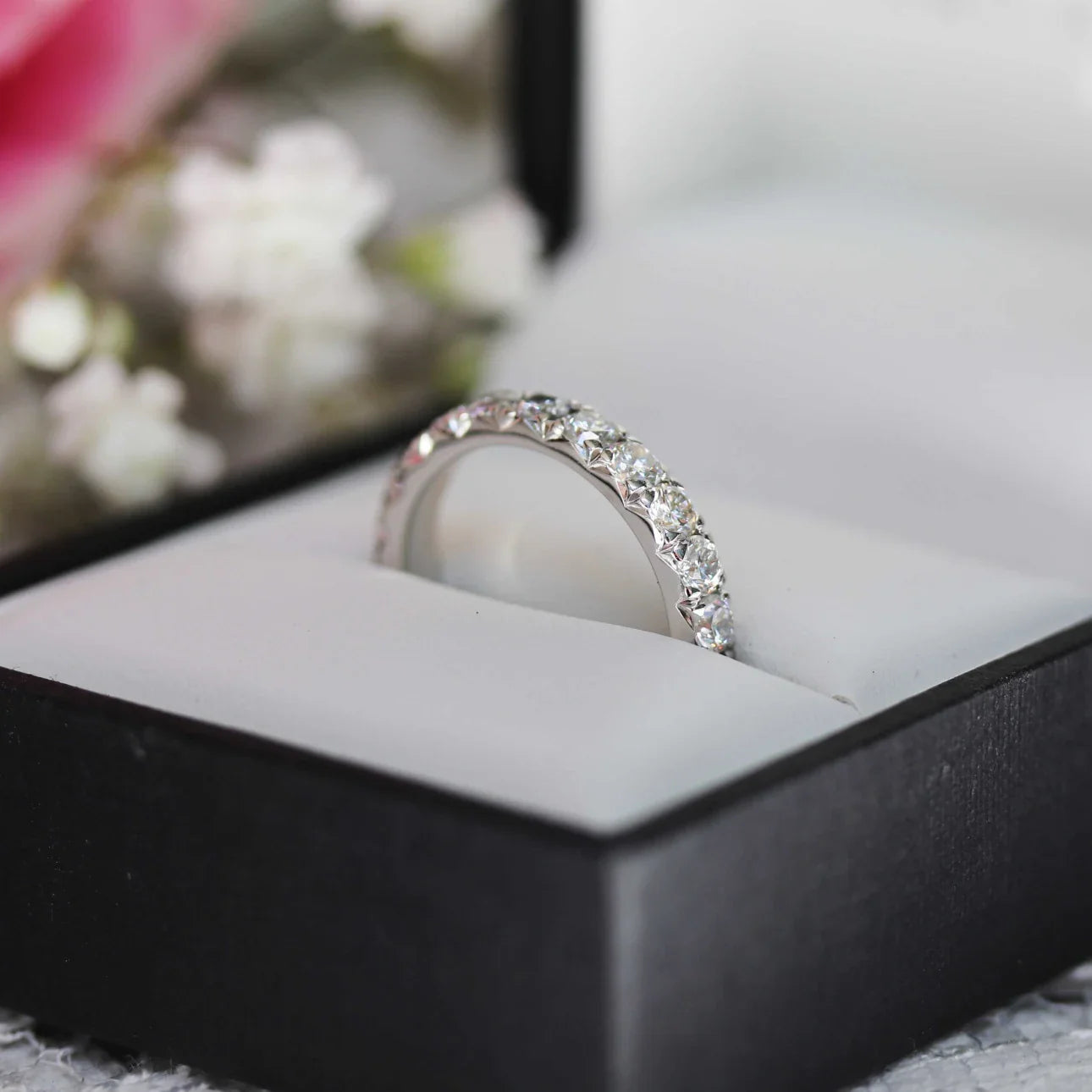 Round Lab Grown Diamond , French Pave Eternity Band , EF Color , VS Clarity , IGI Certificate