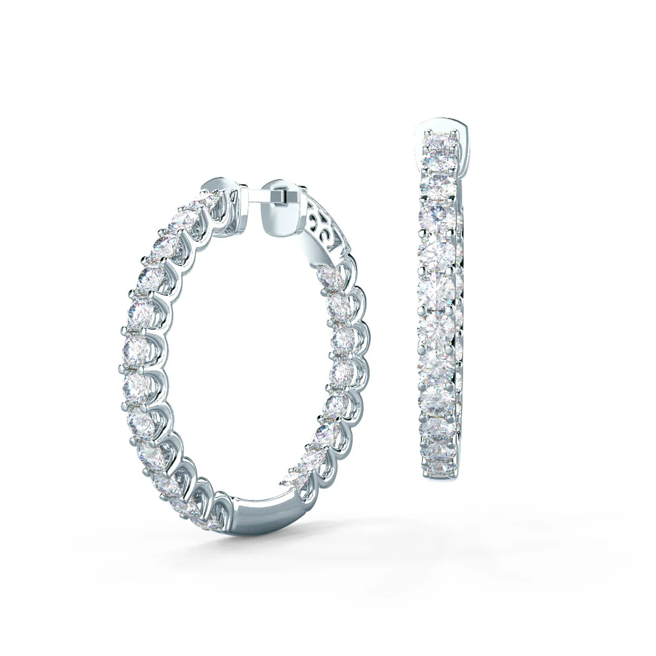 Round Lab Grown Diamond French U Hoop Earring, EF Color, VS Clarity, IGI Certified