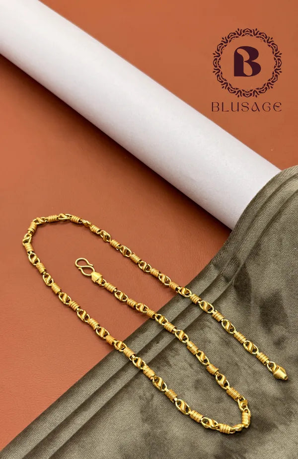 Om Design Stone Embedded Gold Plated Pendant Set With Chain For Men