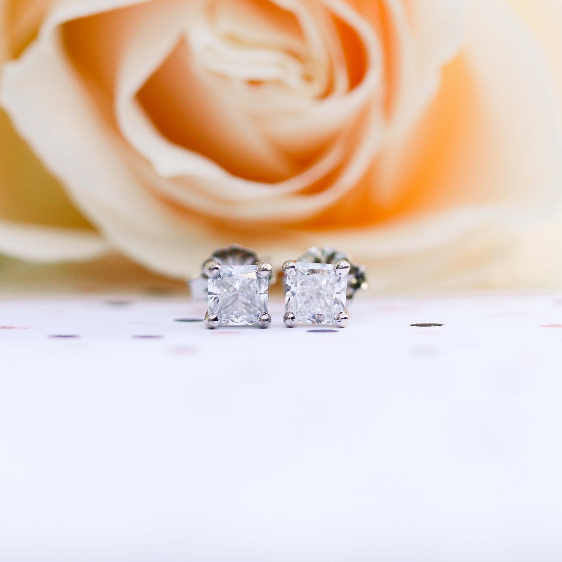 Radiant Lab Grown Diamond Stud Solitaire Earrings, EF Color, VS Clarity, IGI Certified