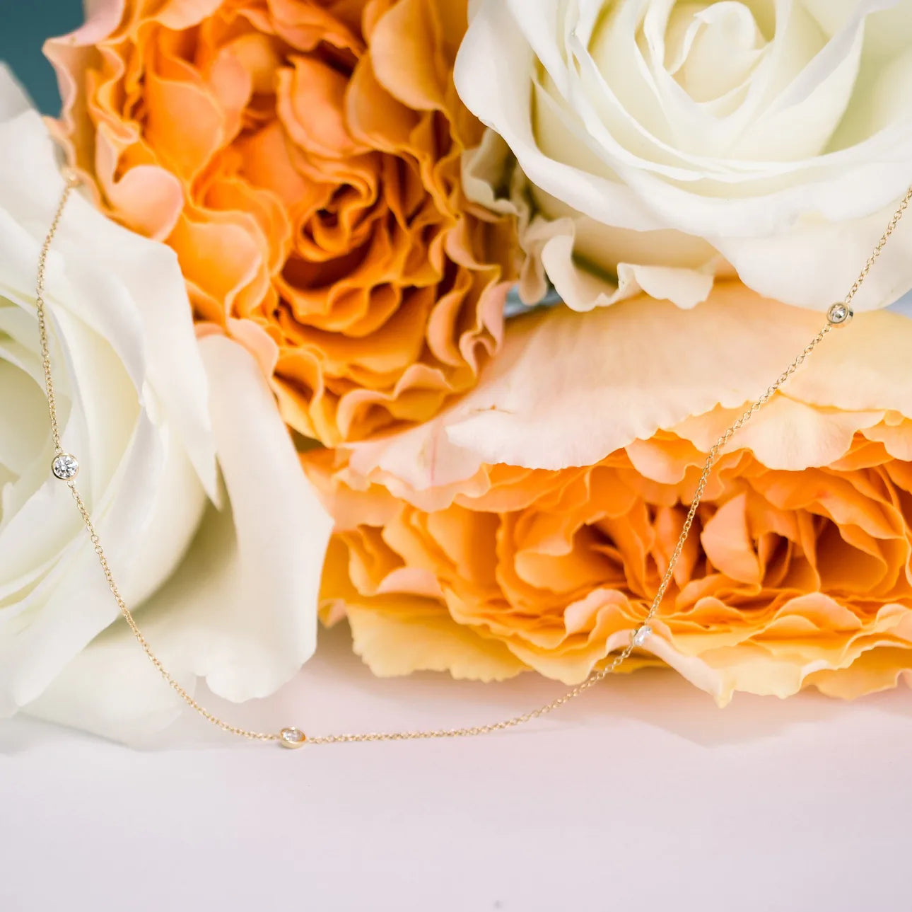 Five Round Lab Grown Dimaond Bezel Set Floating Cosmopolitan Necklace, EF Color, VS Clarity, IGI Certified