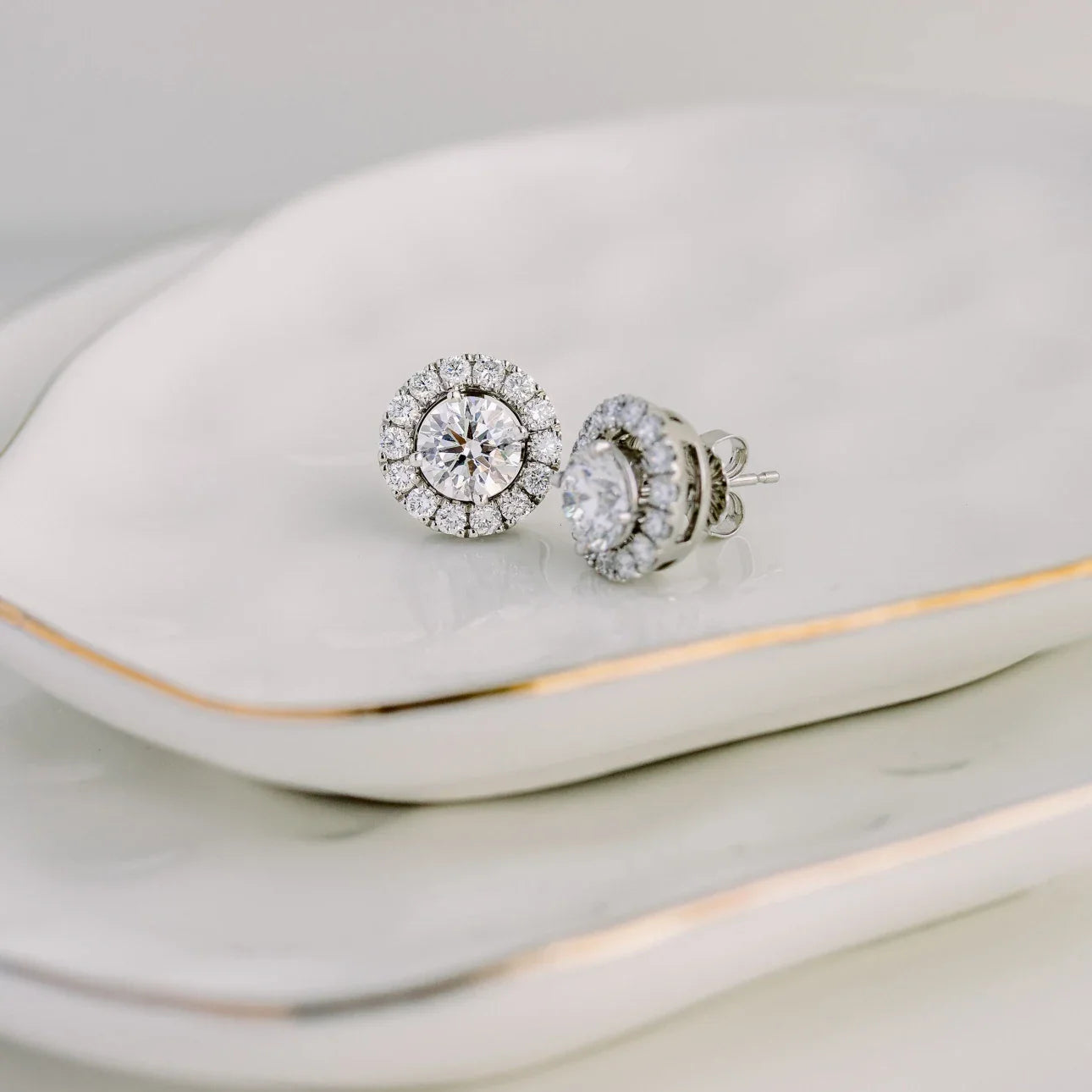 Round Lab Grown Heavenly Halo Earring Jackets, EF Color, VS Clarity, IGI Certified