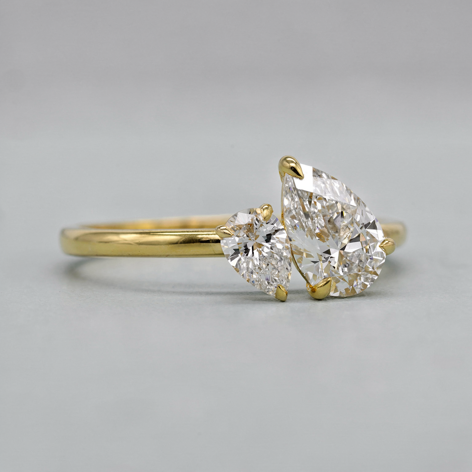 1.65tcw Pear Lab Grown Diamond Toi et Moi Engagement Ring | IGI Certified DEF VVS VS | Two Stone Gold Ring