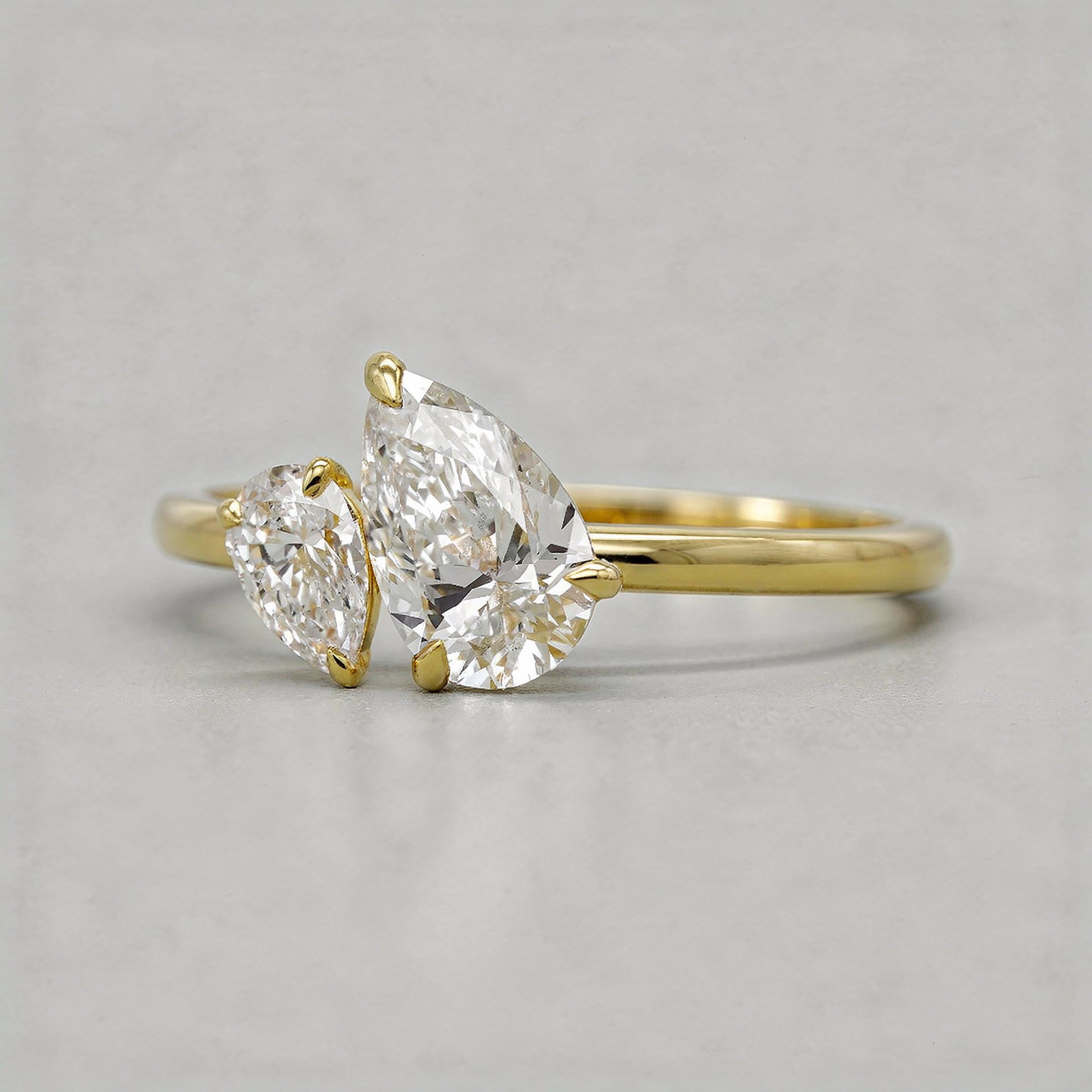 1.65tcw Pear Lab Grown Diamond Toi et Moi Engagement Ring | IGI Certified DEF VVS VS | Two Stone Gold Ring