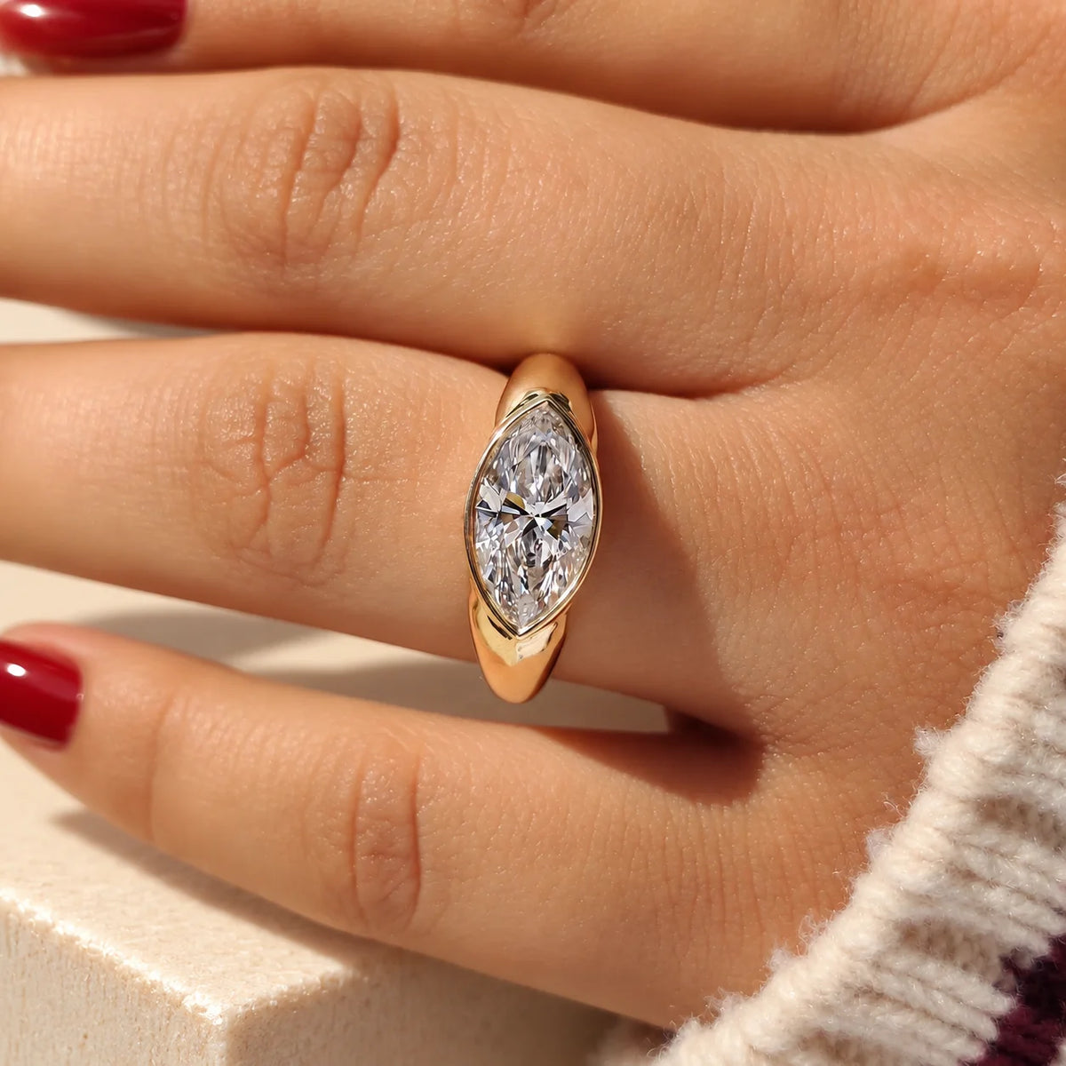 Common :: Excellent cut Marquise East West lab grown diamond ring
