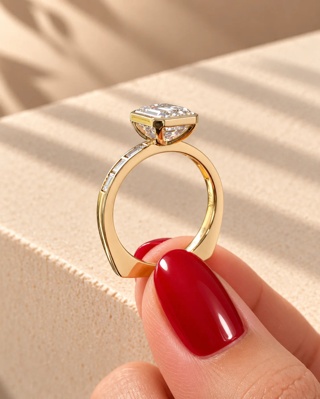 Common :: 2.30TCW Emerald Bezel Diamond Engagement Ring with 2MM band