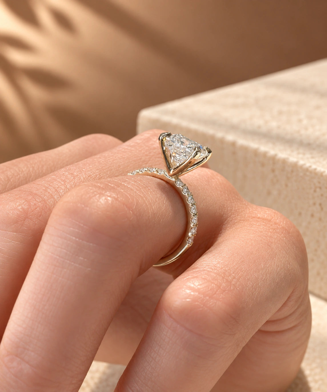Common :: Princess Cut lab diamond ring with 0.20ct Round diamond accents