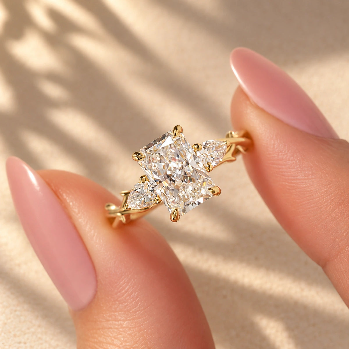Common :: Unii Jewels 2.30TCW Radiant lab grown diamond Three Stone Engagement Ring