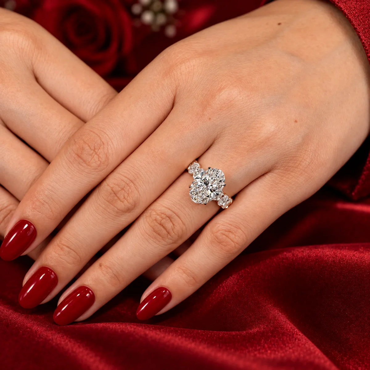 Common :: 8TCW Oval Pave engagement ring with 4.70MM width