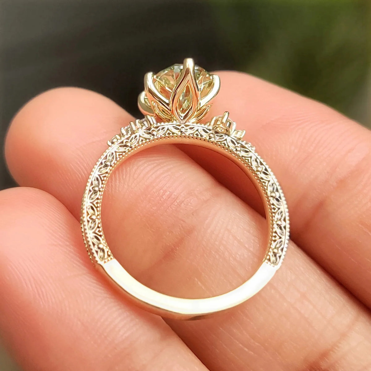 Common :: Excellent cut Green Oval lab diamond engagement ring