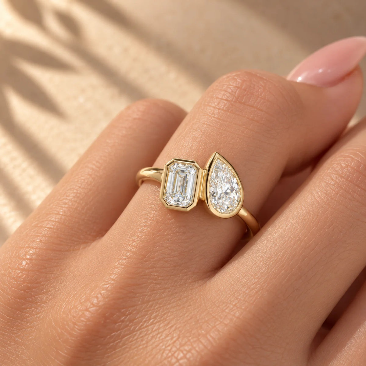 Common :: 2.5 carat Pear and Emerald lab grown diamond Toi Et Moi ring