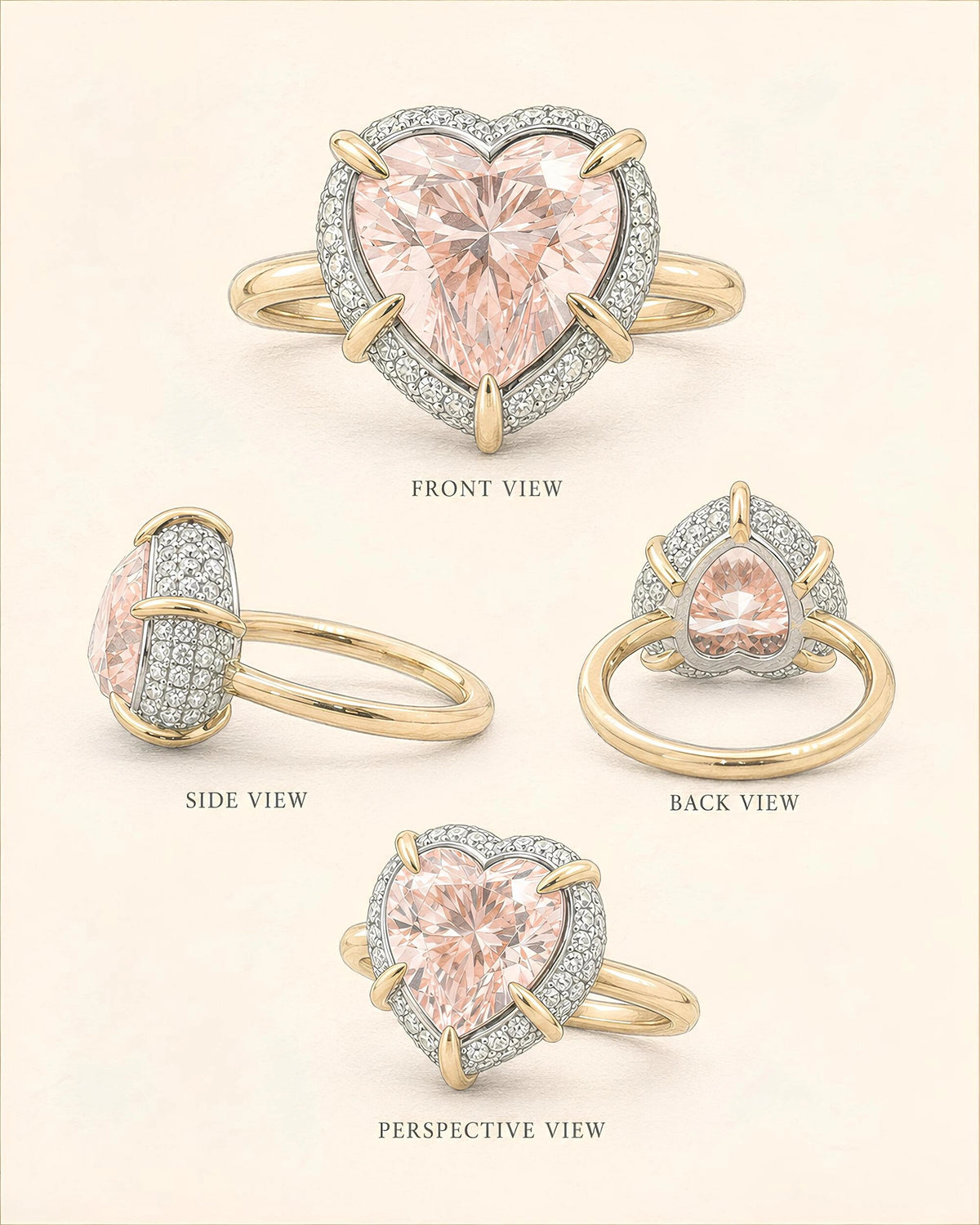 Common :: 4.58TCW Heart lab grown diamond statement halo engagement ring