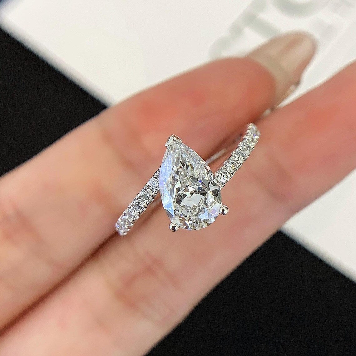 Pear 2.00tcw Lab Diamond Bypass Basket Engagement Ring | IGI Certified | DEF VVS–VS Clarity