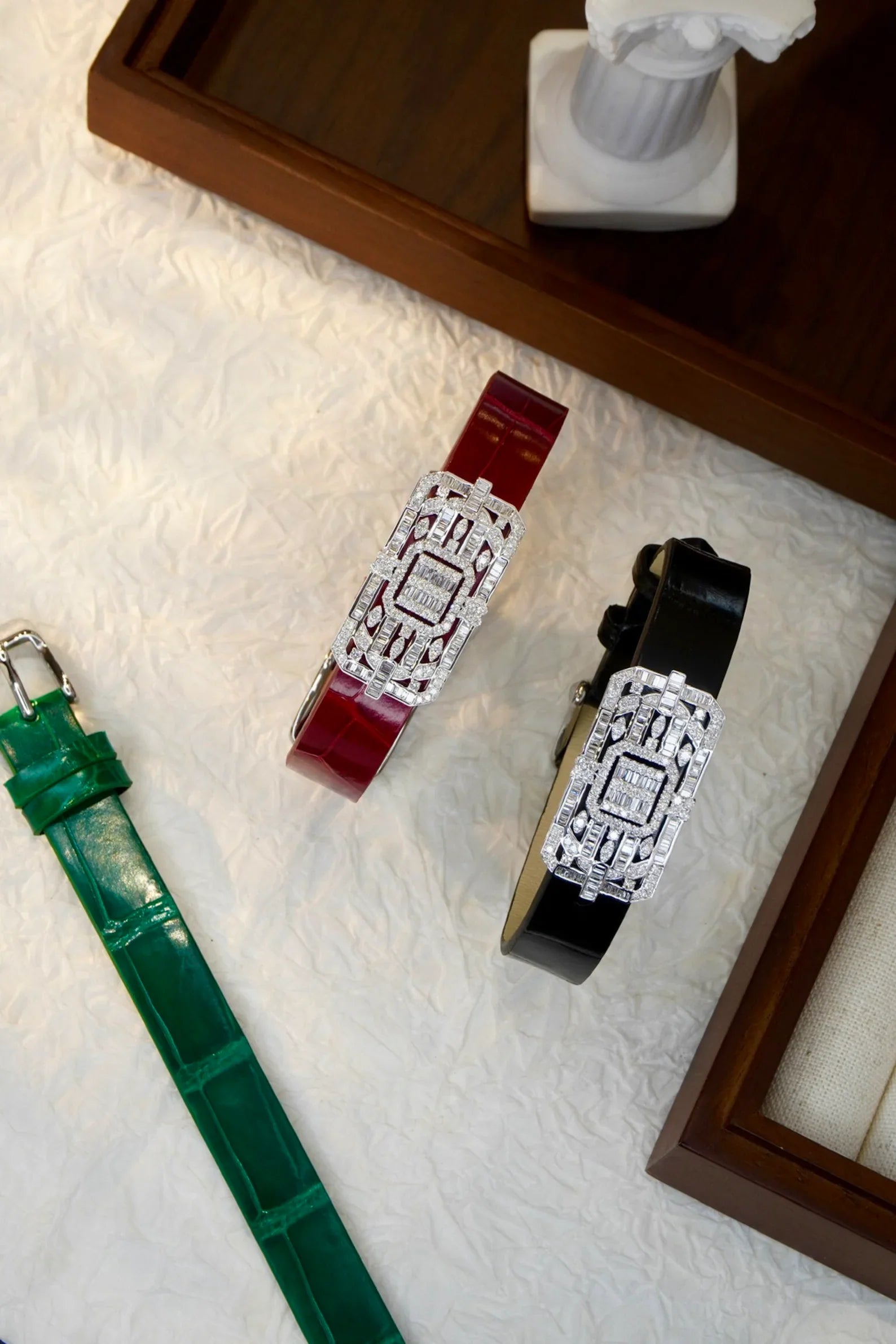 Diamond Bracelet with Diamond Clasp and Alligator Strap