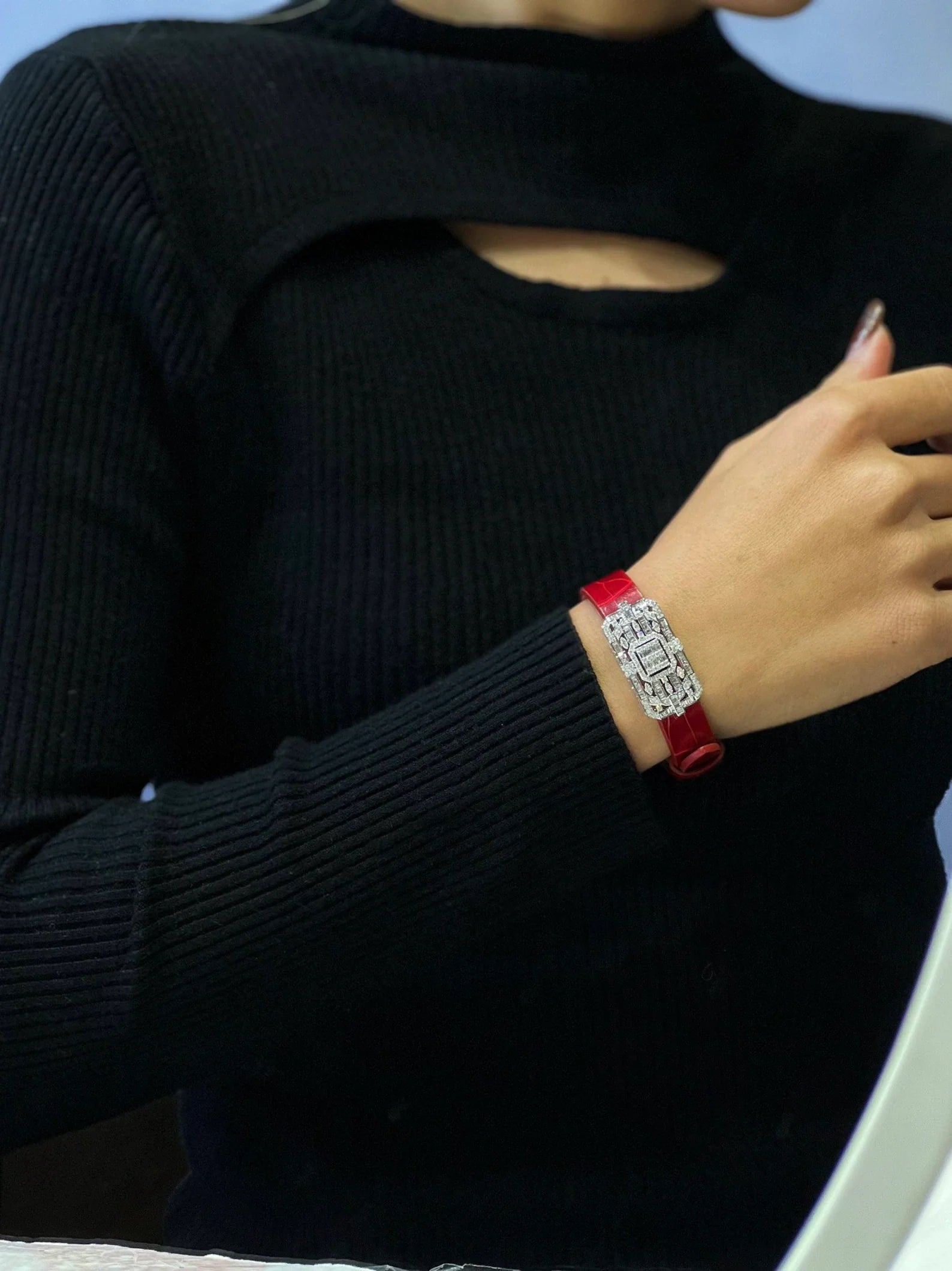 Diamond Bracelet with Diamond Clasp and Alligator Strap