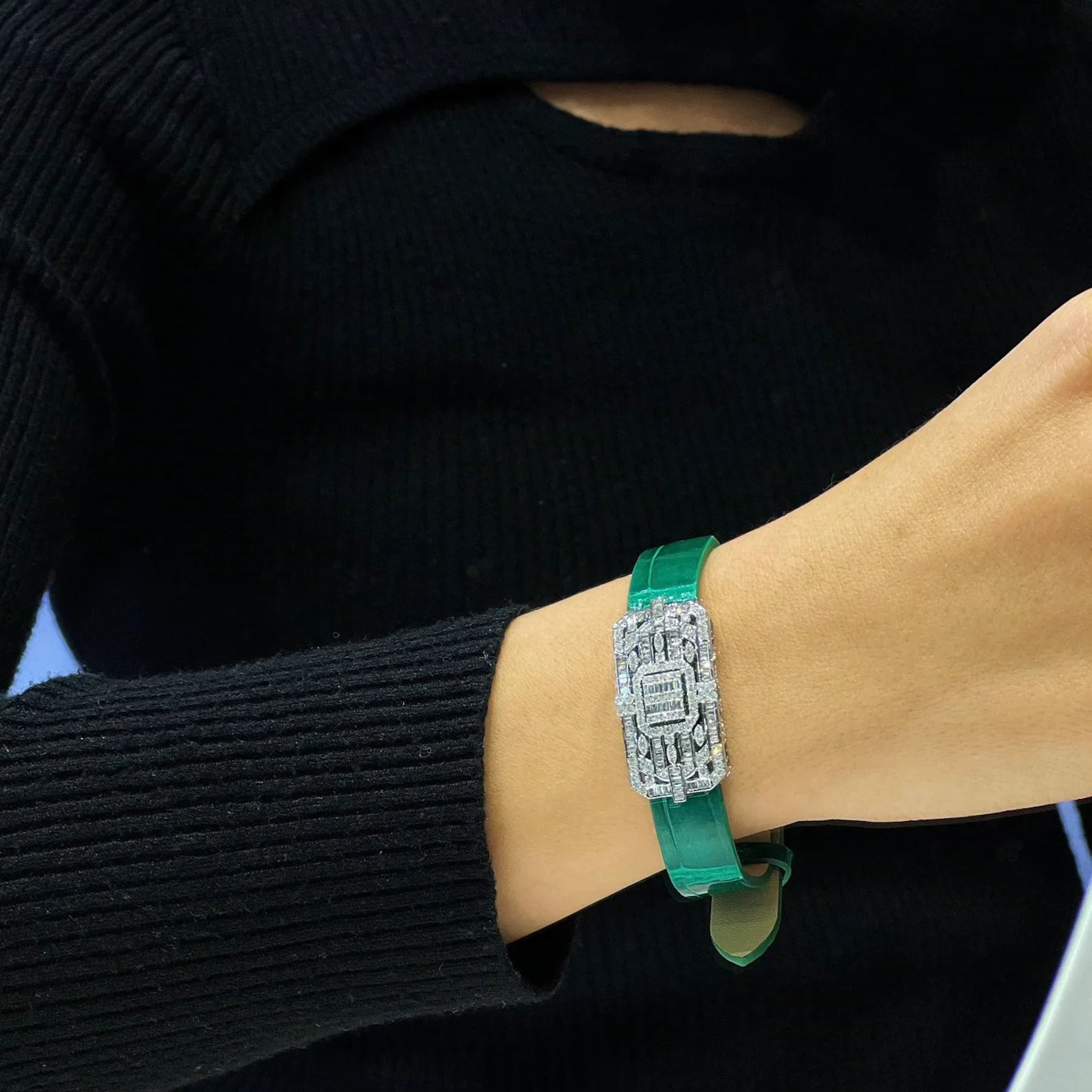 Diamond Bracelet with Diamond Clasp and Alligator Strap