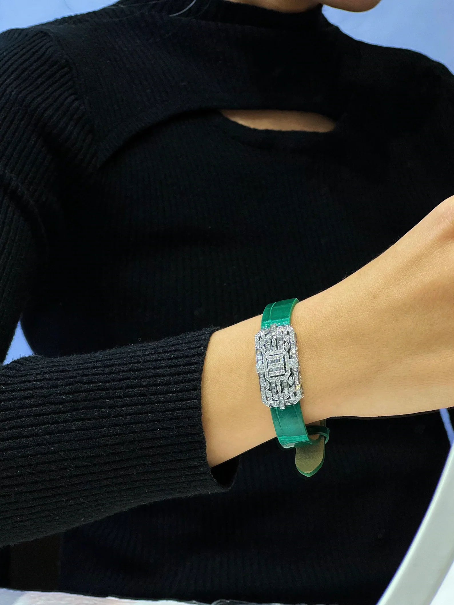 Diamond Bracelet with Diamond Clasp and Alligator Strap