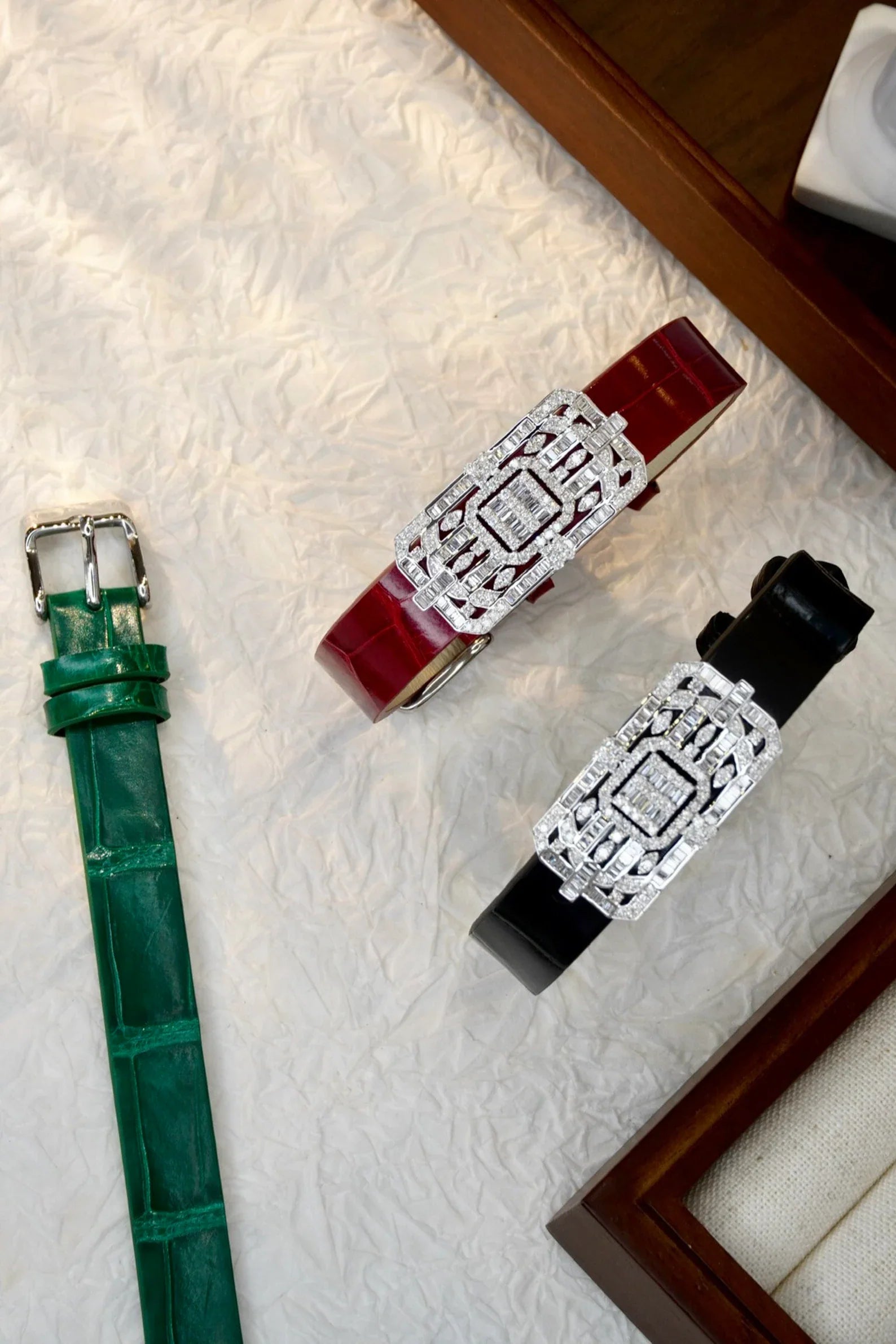 Diamond Bracelet with Diamond Clasp and Alligator Strap