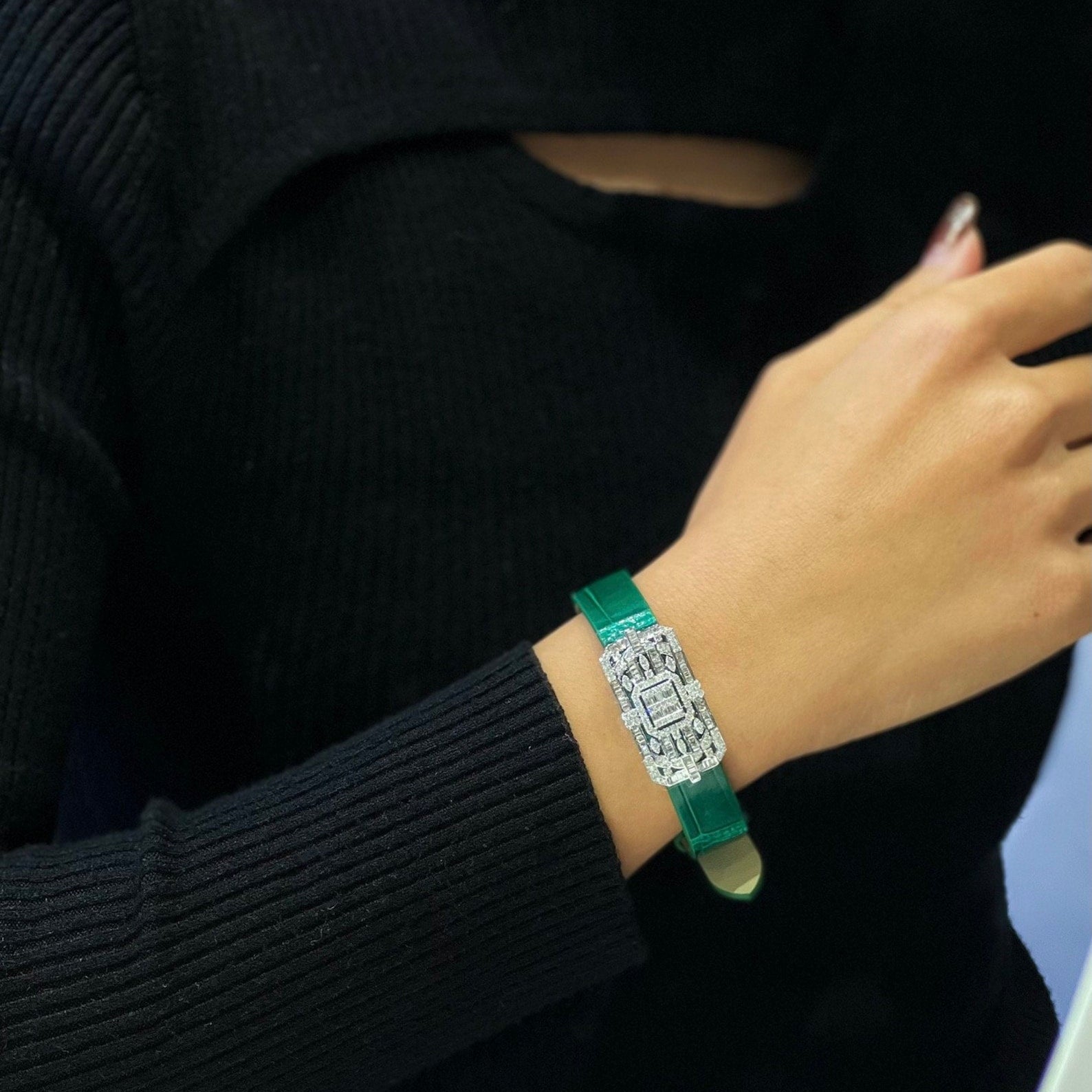 Diamond Bracelet with Diamond Clasp and Alligator Strap