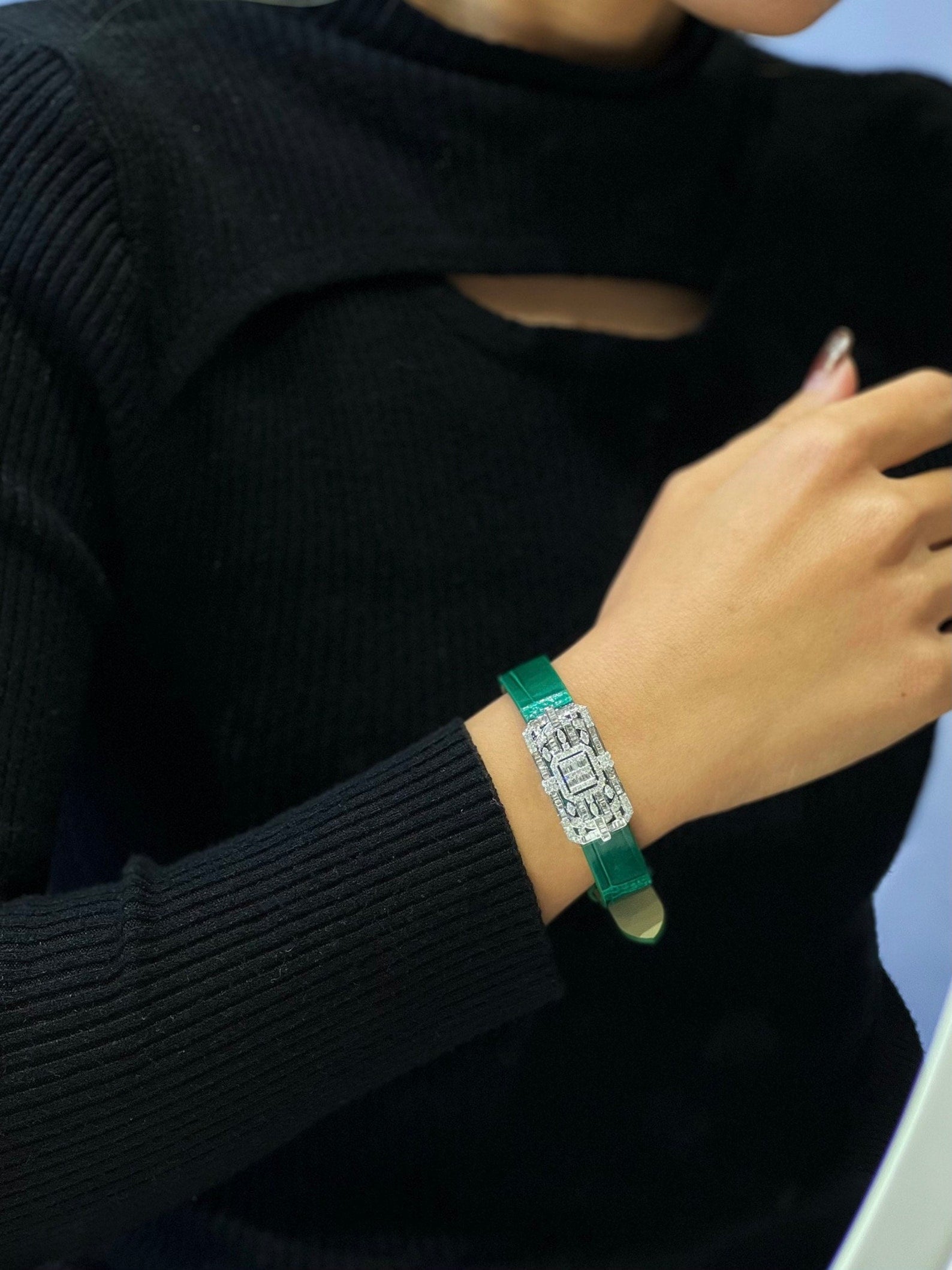 Diamond Bracelet with Diamond Clasp and Alligator Strap