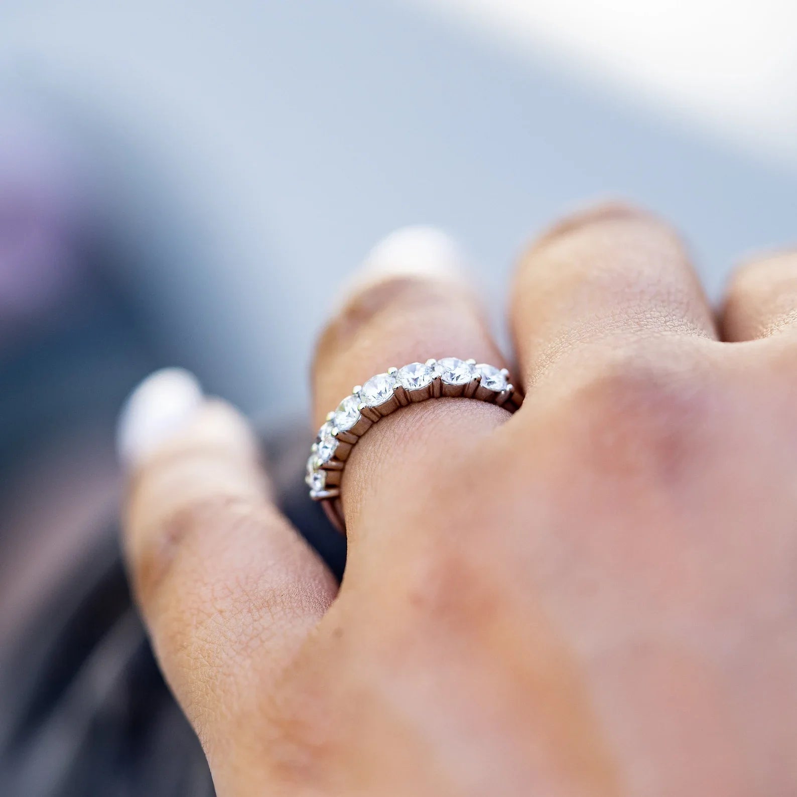 1.00tcw Round Lab Grown Diamond White Gold Half Eternity Band, EF Color, VS Clarity, IGI Certified Ring e Ring