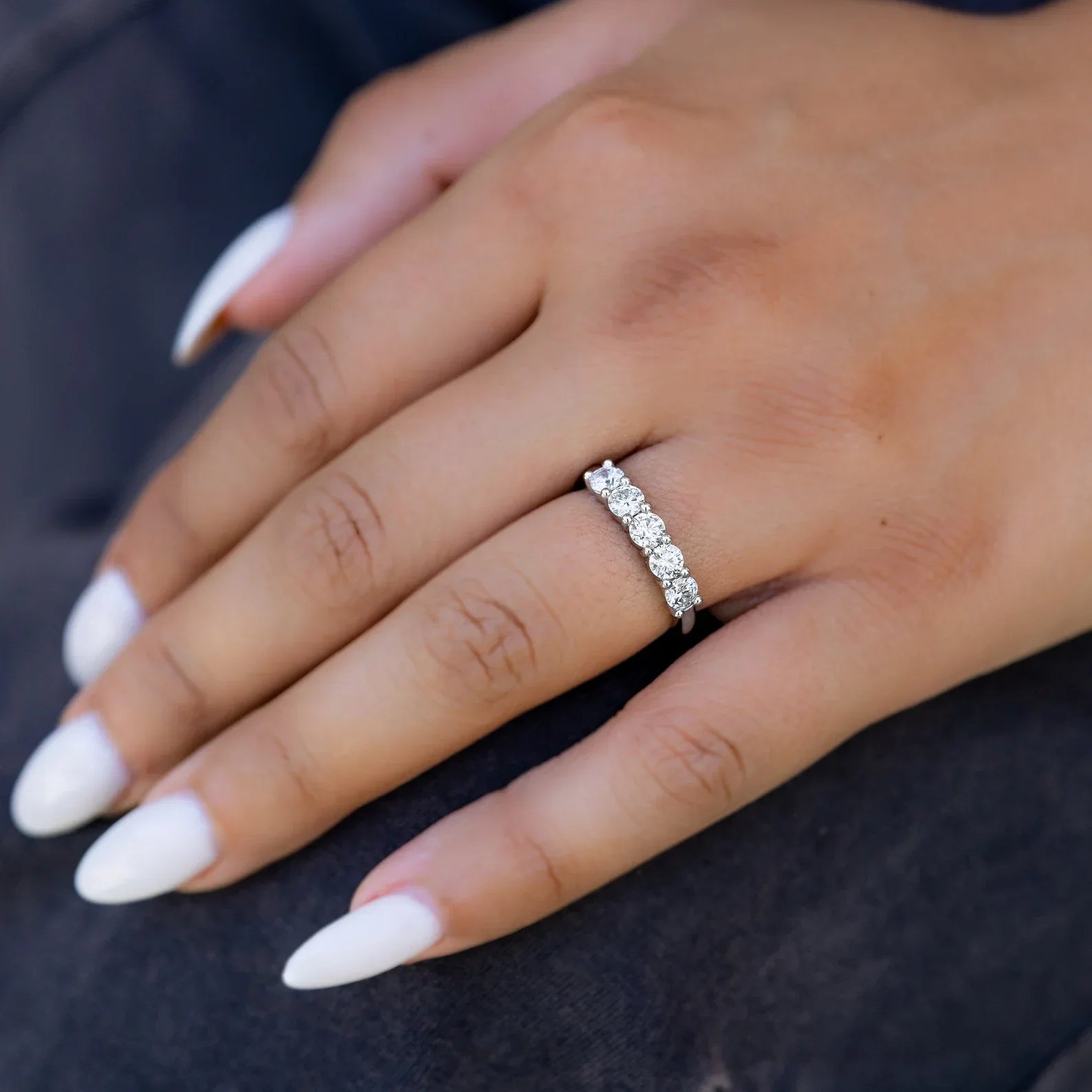 1.00tcw 5-Stone Lab Grown Diamond Half Eternity Ring | Round Cut | IGI Certified | EF Color, VS Clarity | 14k White Gold Anniversary Band | Ethical Jewelry