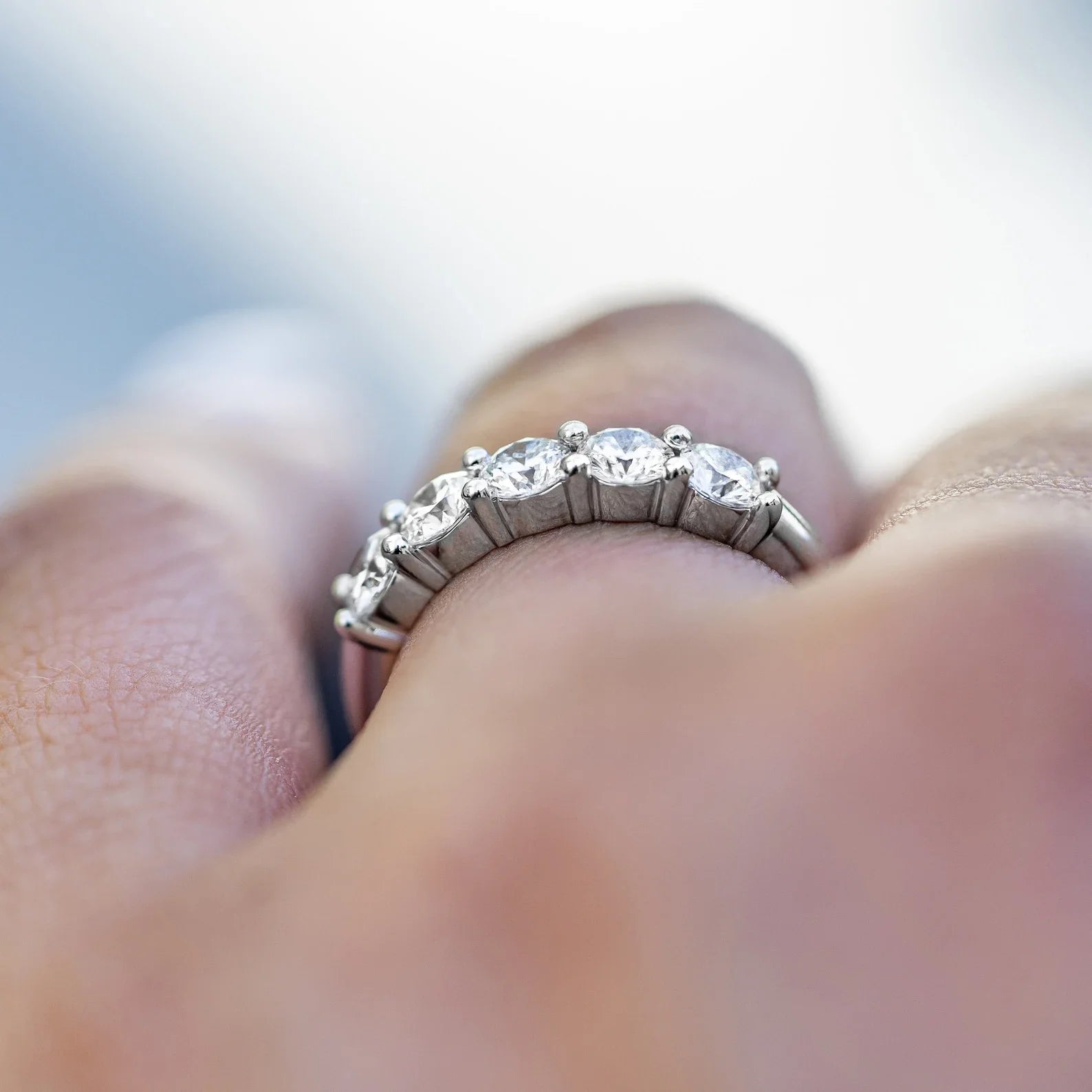 1.00tcw 5-Stone Lab Grown Diamond Half Eternity Ring | Round Cut | IGI Certified | EF Color, VS Clarity | 14k White Gold Anniversary Band | Ethical Jewelry