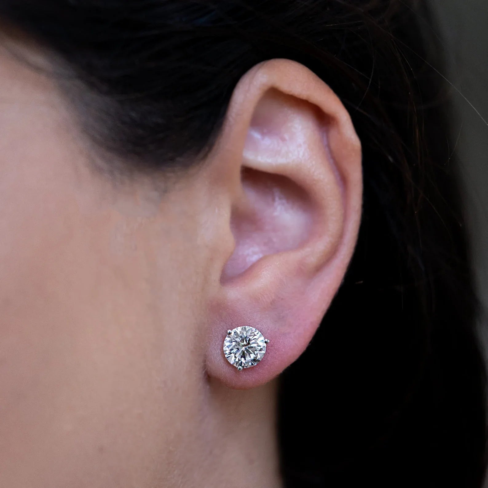 Round Lab Grown Diamond Studs 3 Prong EF Color, VS Clarity, IGI Certified