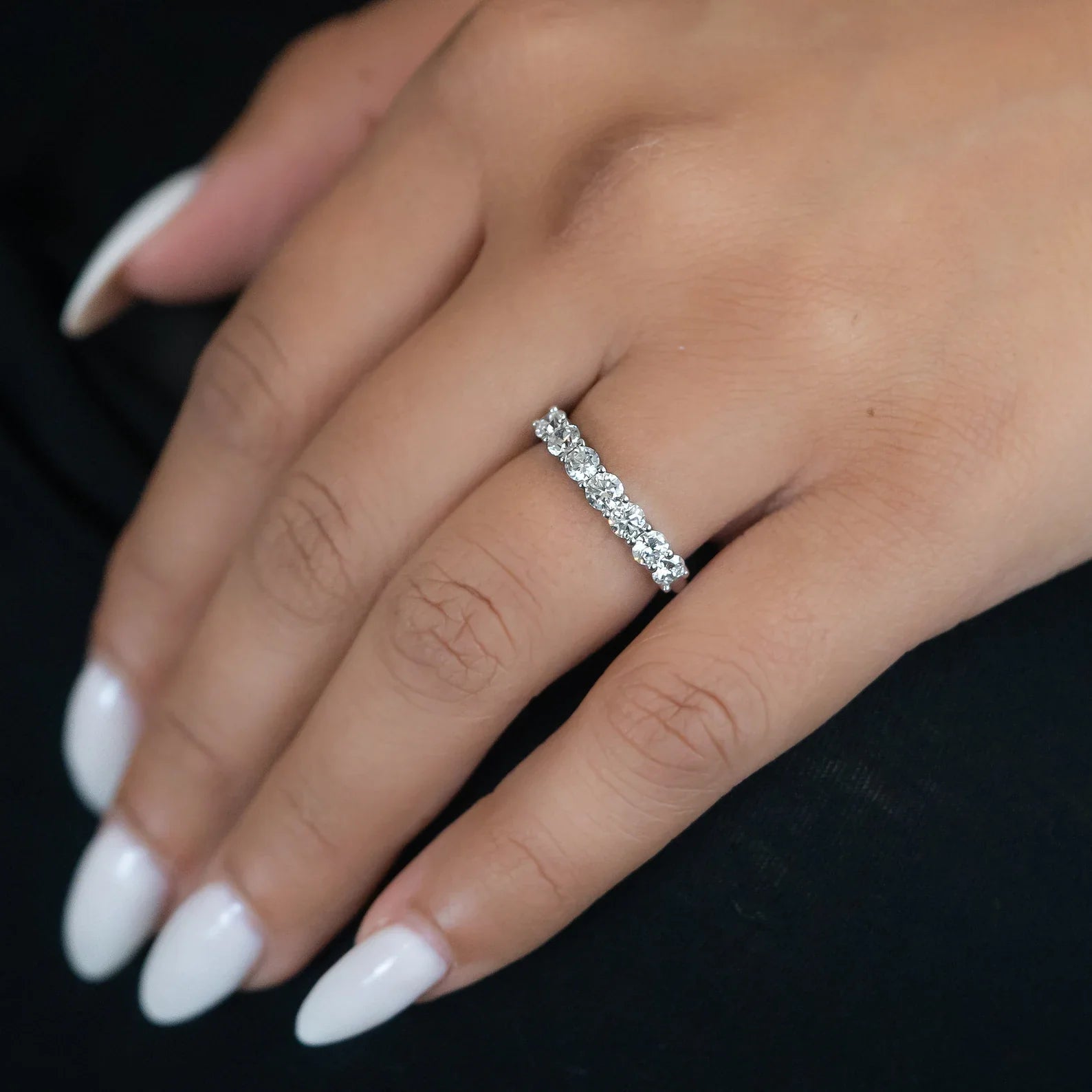 1.00tcw Round Lab Grown Diamond White Gold Half Eternity Band, EF Color, VS Clarity, IGI Certified Ring e Ring