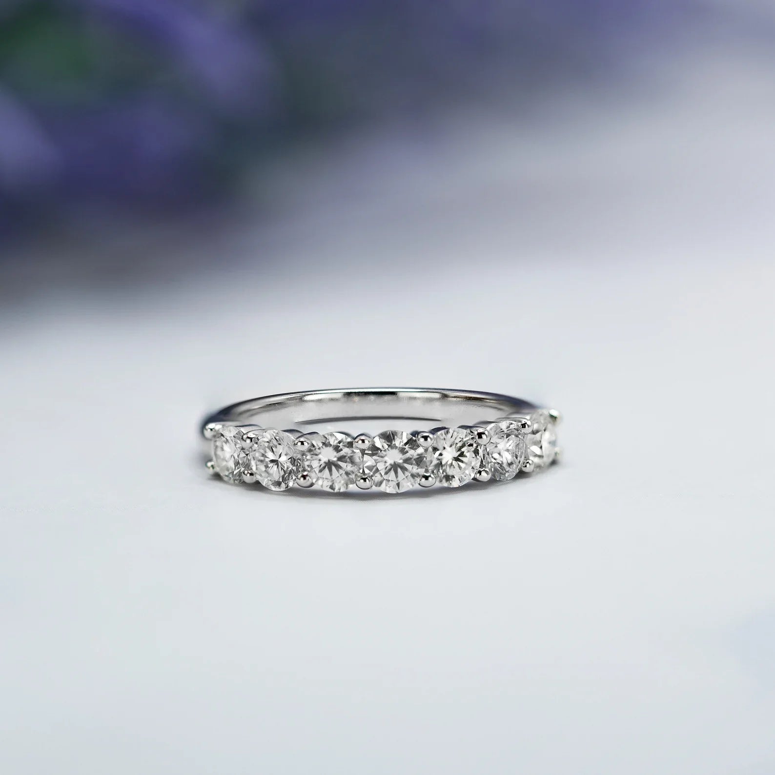 1.00tcw Round Lab Grown Diamond White Gold Half Eternity Band, EF Color, VS Clarity, IGI Certified Ring e Ring