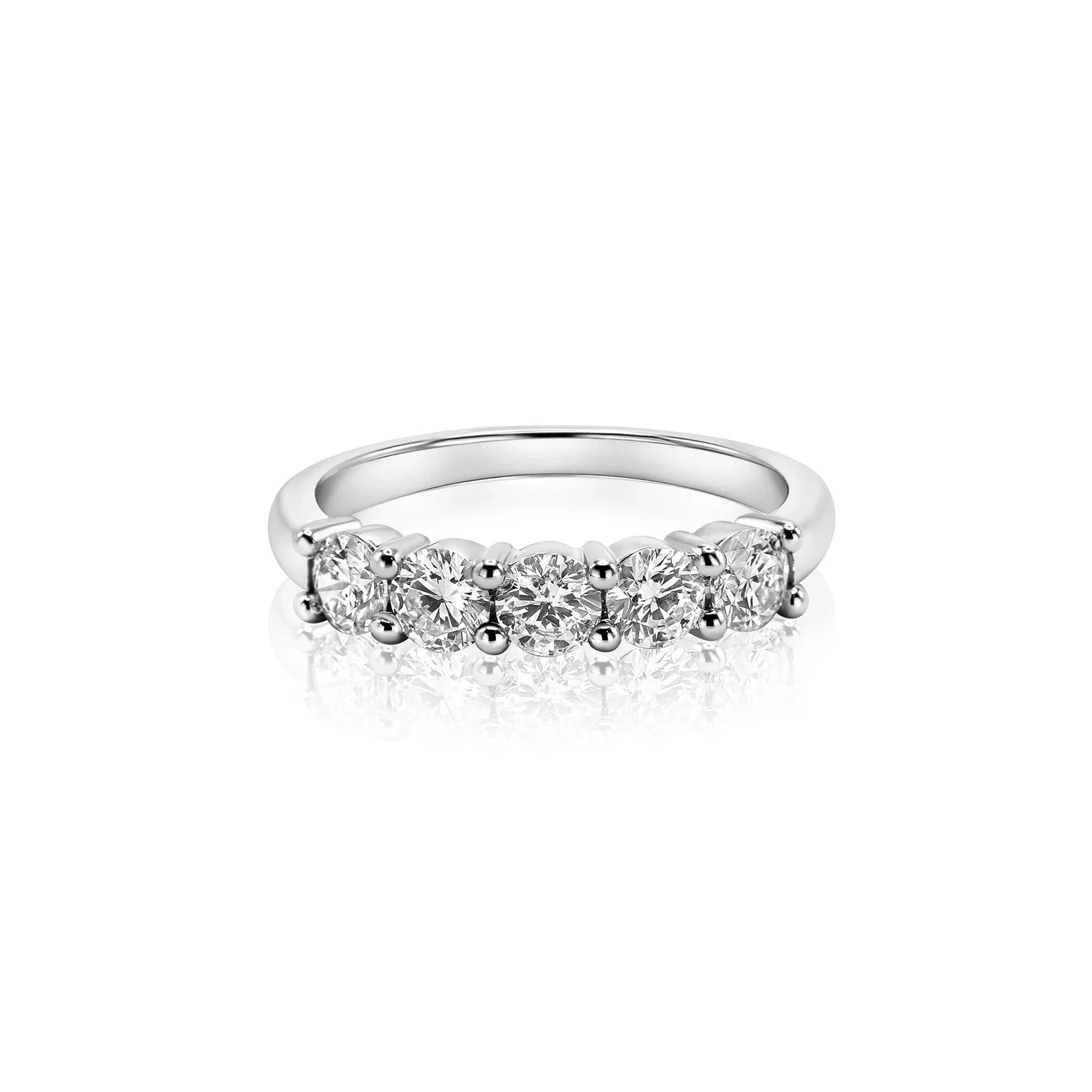 1.00tcw 5-Stone Lab Grown Diamond Half Eternity Ring | Round Cut | IGI Certified | EF Color, VS Clarity | 14k White Gold Anniversary Band | Ethical Jewelry