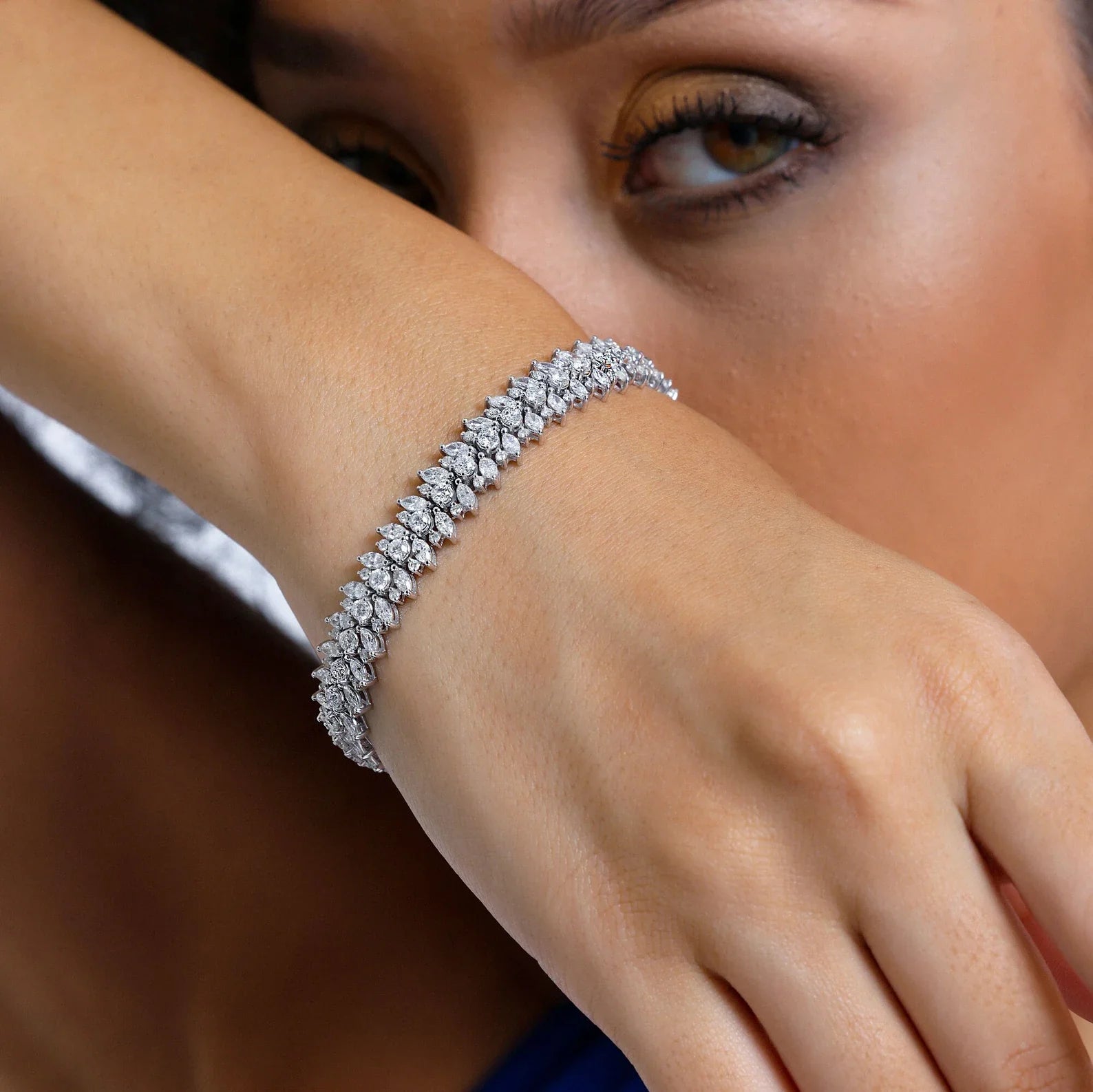 Round and Marquise 9.50tcw Lab Grown Diamond Elegant Tennis Bracelet, EF Color, VS Clarity, IGI Certified