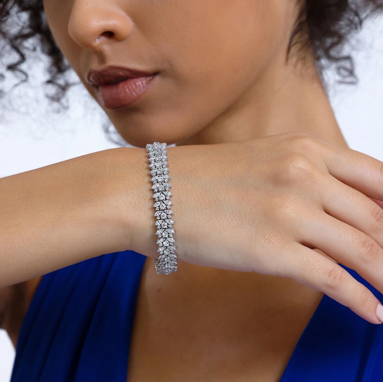 Round and Marquise 9.50tcw Lab Grown Diamond Elegant Tennis Bracelet, EF Color, VS Clarity, IGI Certified