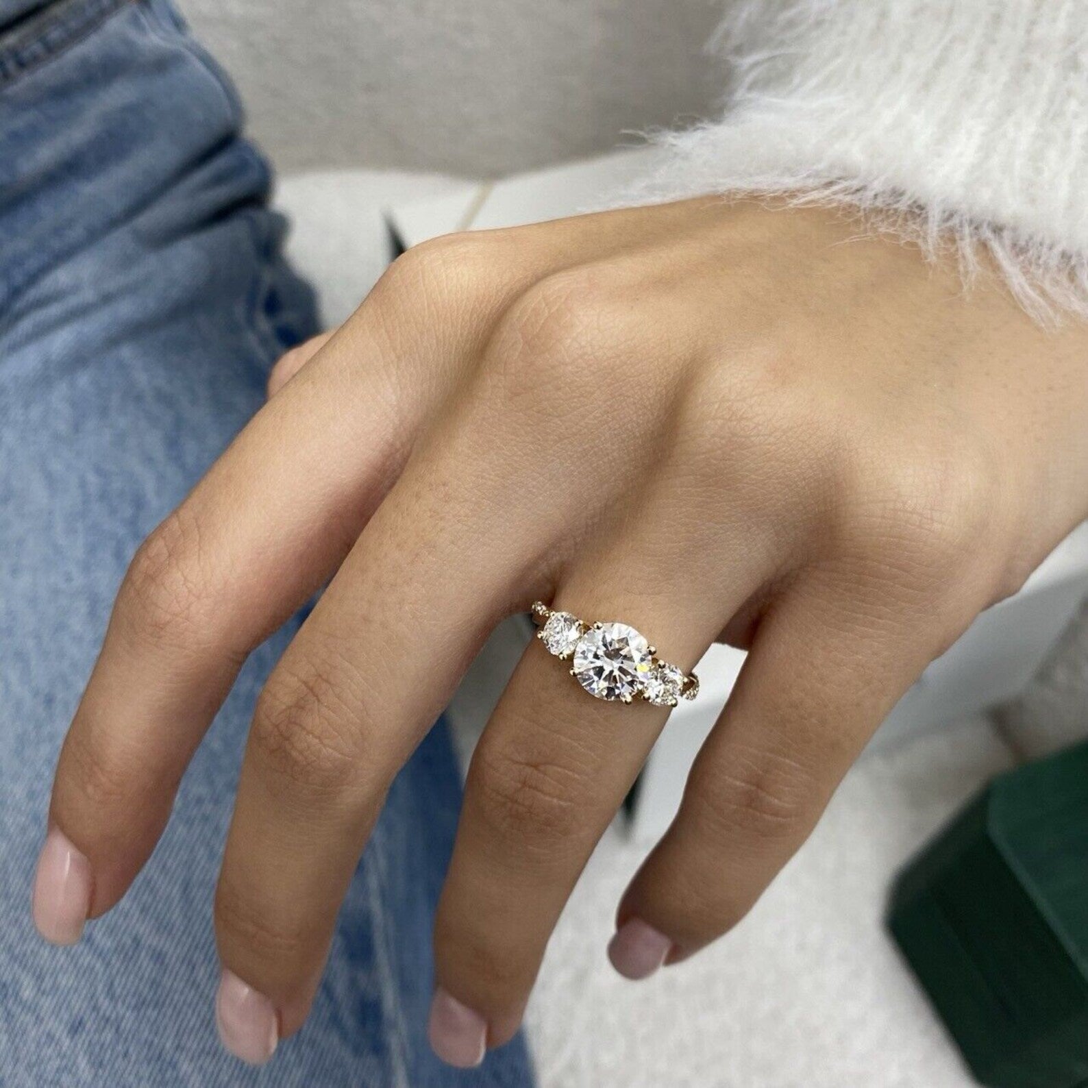 2.70tcw Round Lab Grown Diamond Three Stone Engagement Ring, D-E-F Color, VVS-VS Clarity, IGI Certificate