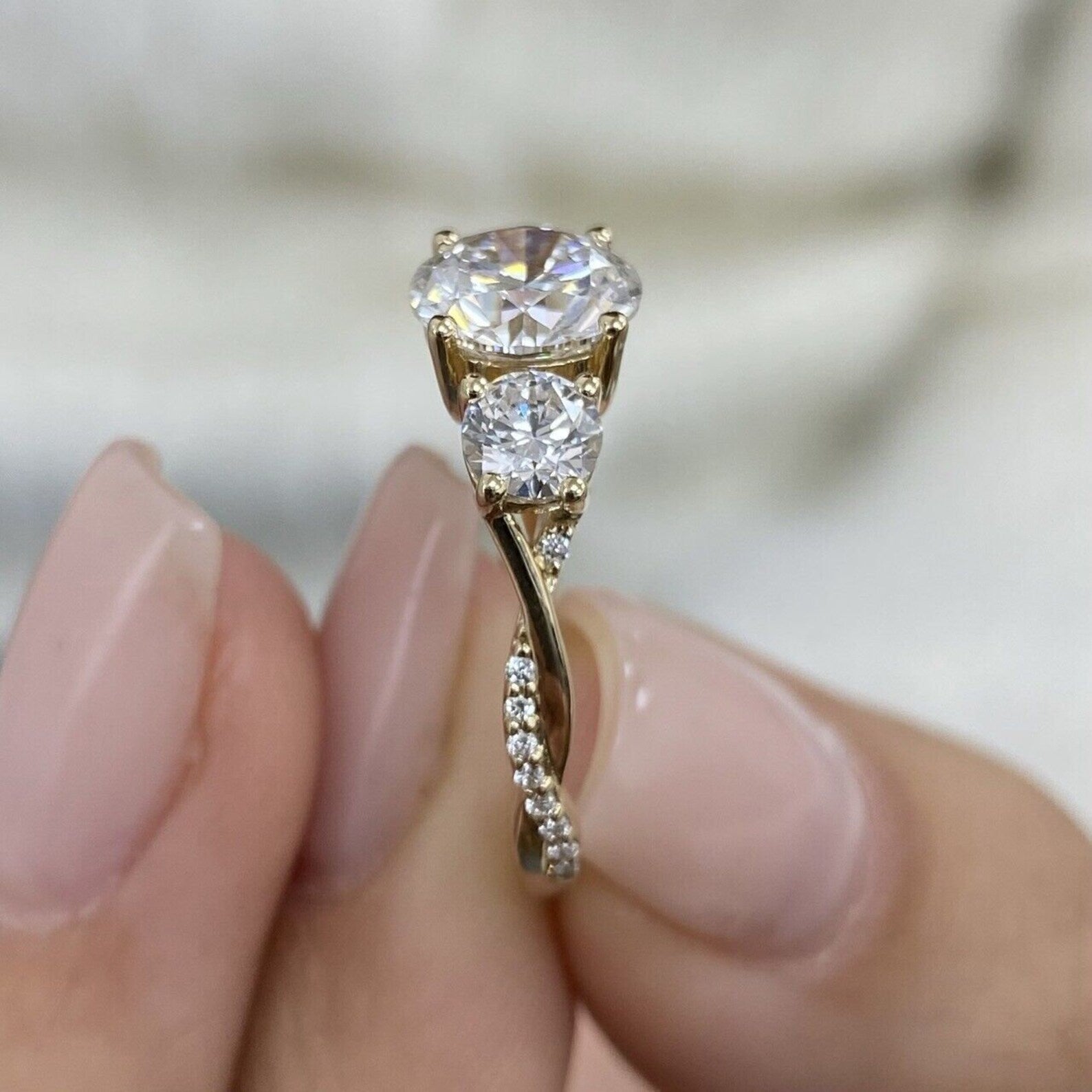 2.70tcw Round Lab Grown Diamond Three Stone Engagement Ring, D-E-F Color, VVS-VS Clarity, IGI Certificate