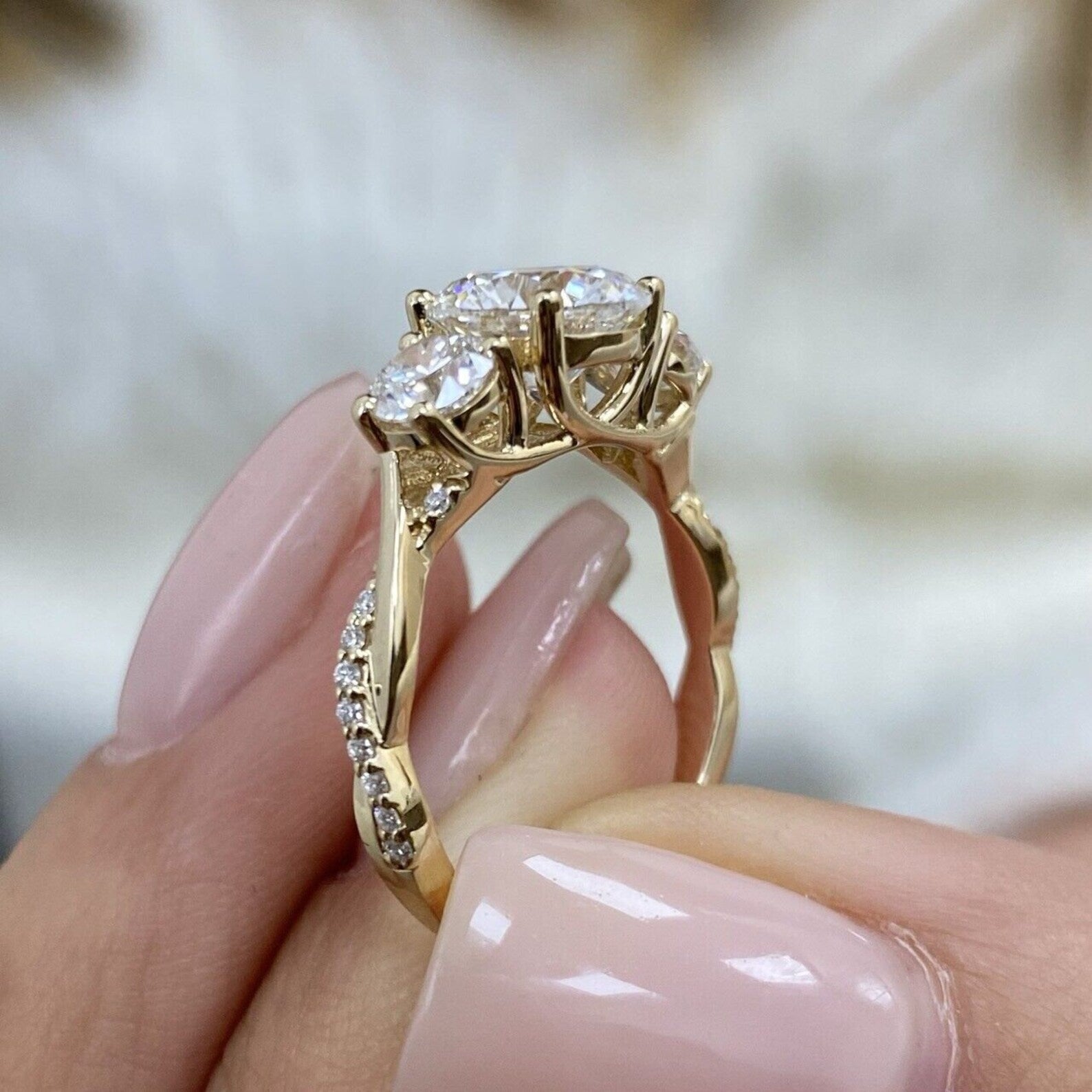 2.70tcw Round Lab Grown Diamond Three Stone Engagement Ring, D-E-F Color, VVS-VS Clarity, IGI Certificate