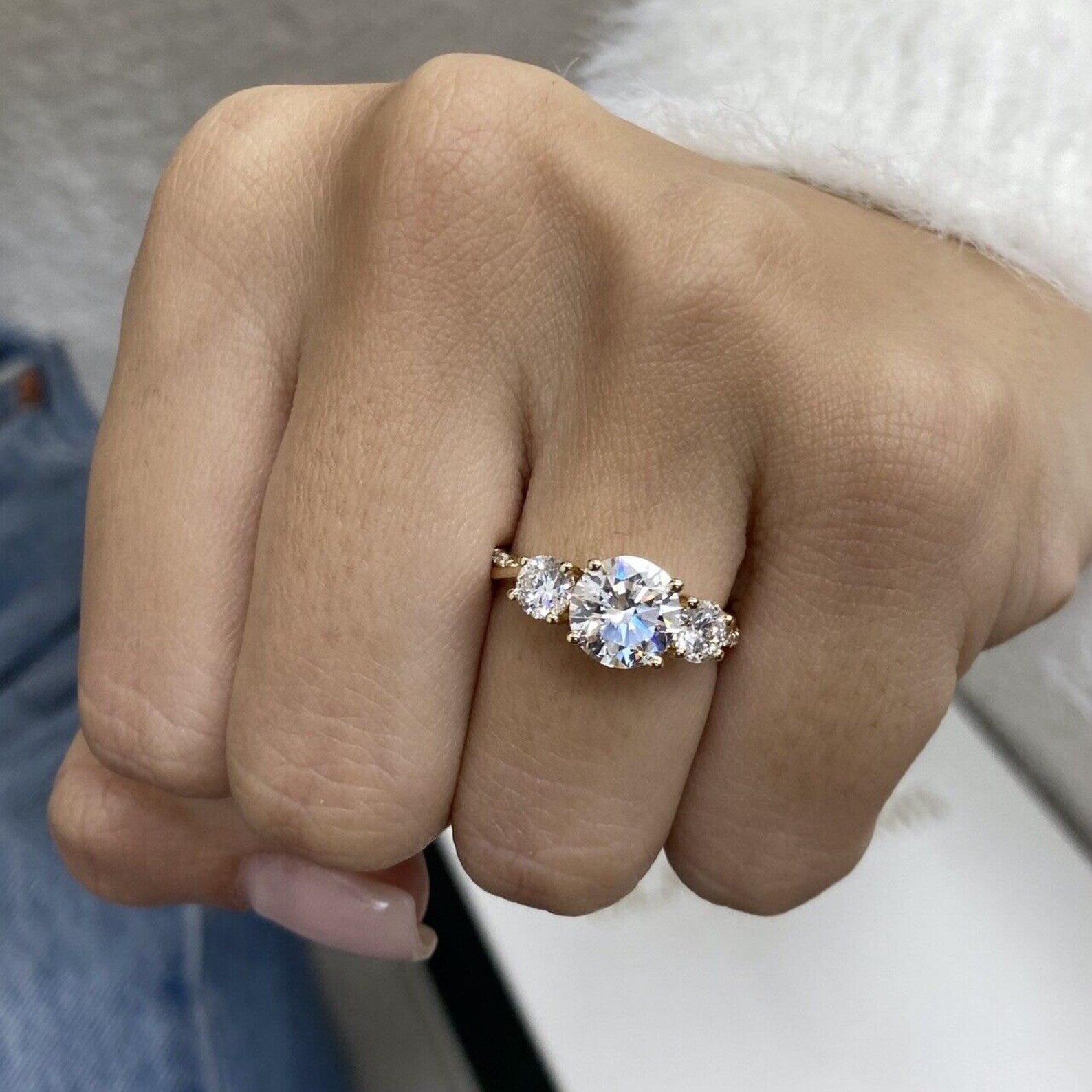 2.70tcw Round Lab Grown Diamond Three Stone Engagement Ring, D-E-F Color, VVS-VS Clarity, IGI Certificate