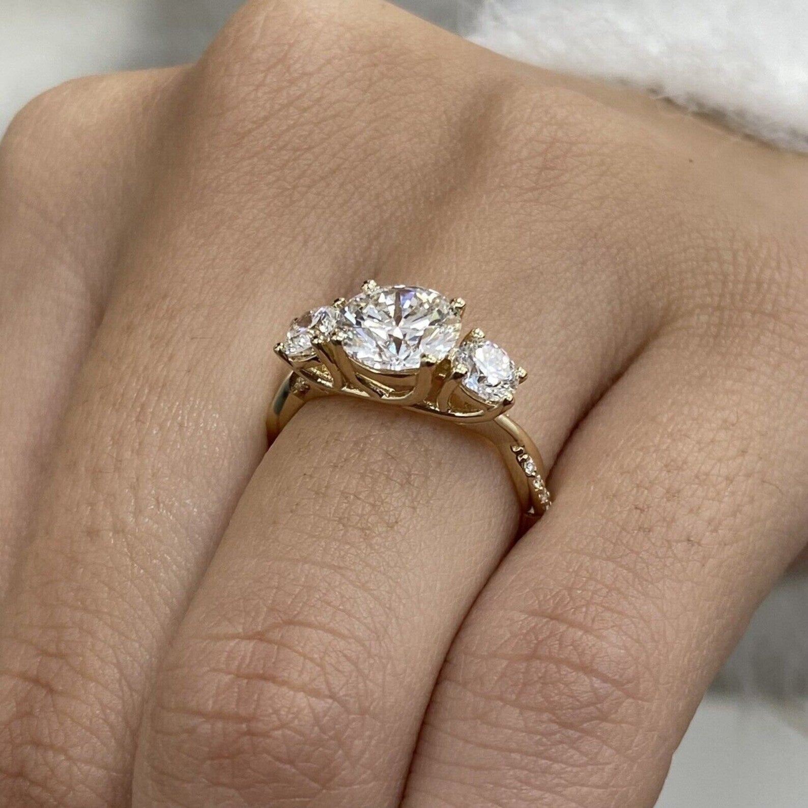 2.70tcw Round Lab Grown Diamond Three Stone Engagement Ring, D-E-F Color, VVS-VS Clarity, IGI Certificate