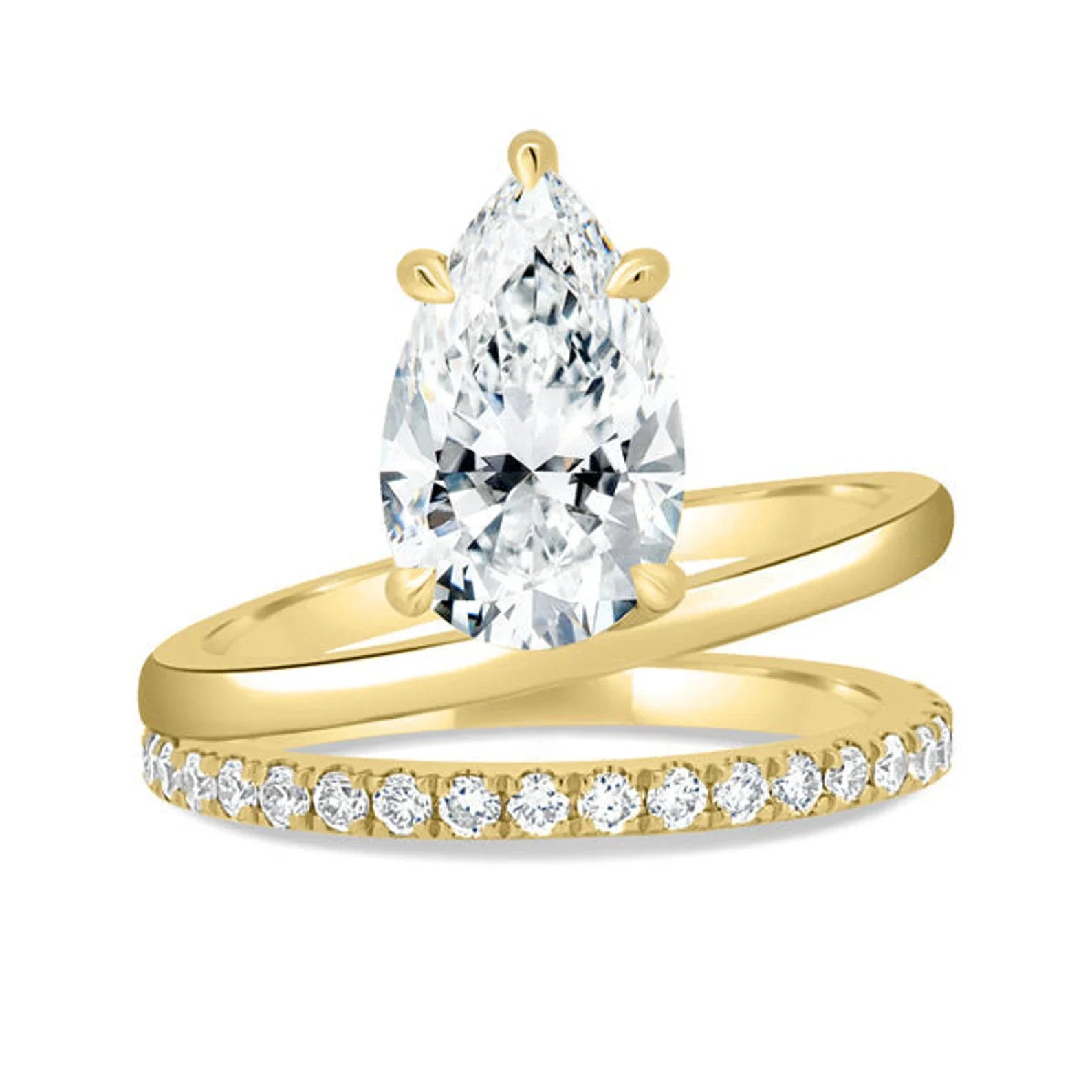 Pear 2.50tcw Lab Diamond Double Band Ring | IGI Certified | D-E-F Color | VVS–VS Clarity