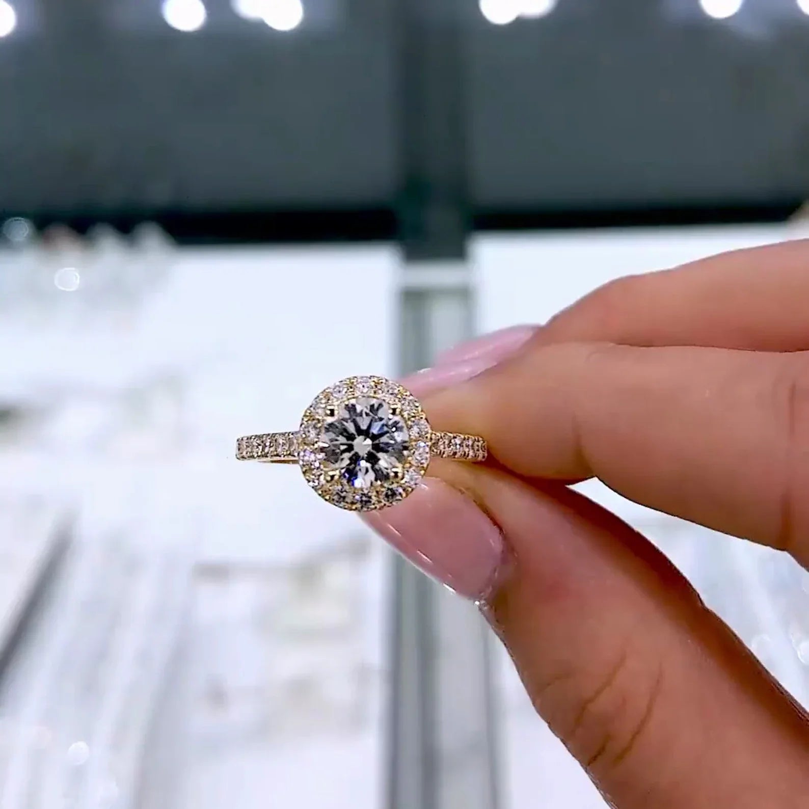 Round 1.30tcw Lab Diamond Halo Cathedral Pave Ring | IGI Certified | D-E-F | VVS–VS