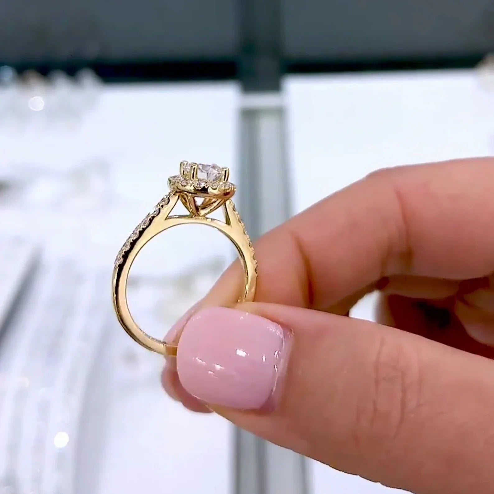 Round 1.30tcw Lab Diamond Halo Cathedral Pave Ring | IGI Certified | D-E-F | VVS–VS