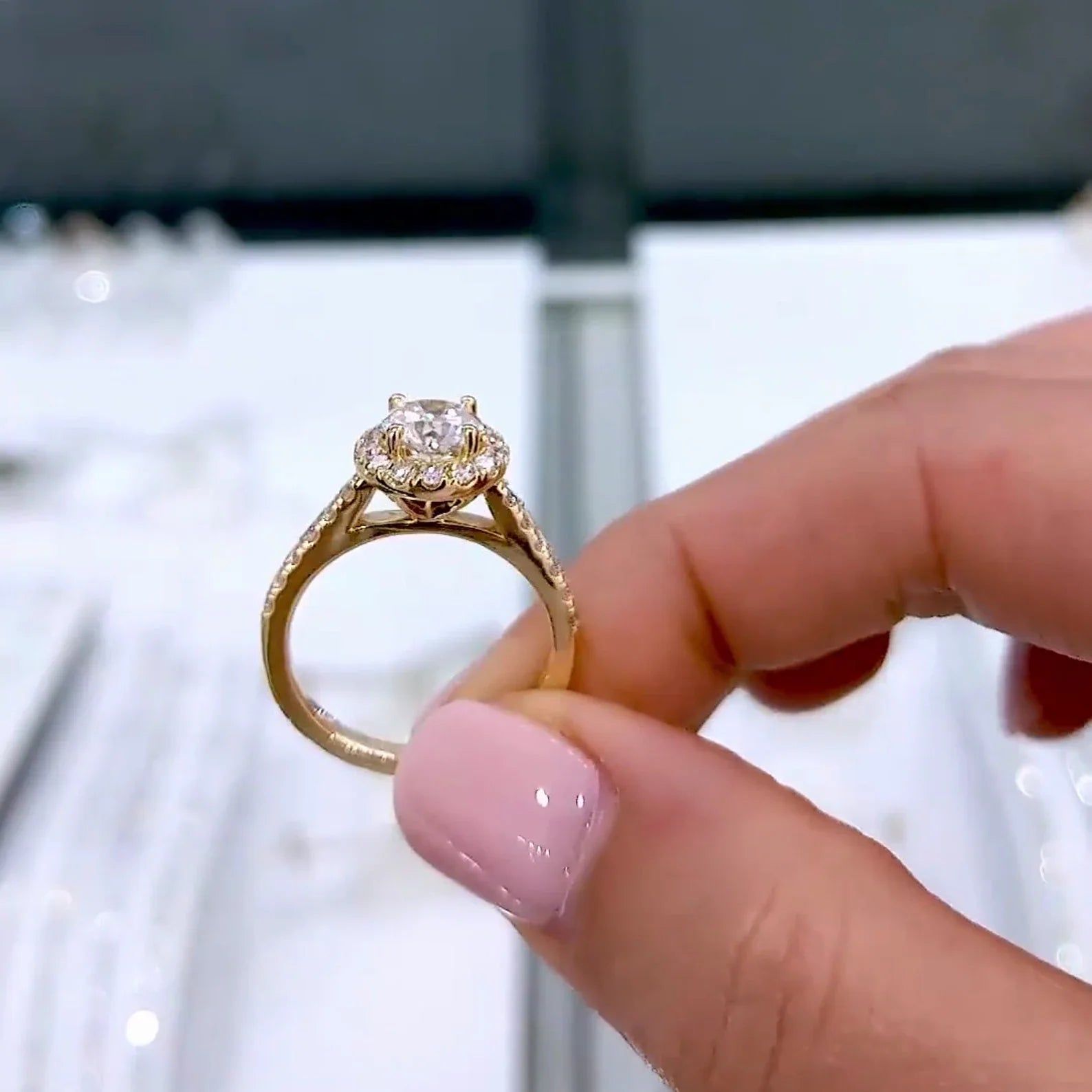 Round 1.30tcw Lab Diamond Halo Cathedral Pave Ring | IGI Certified | D-E-F | VVS–VS