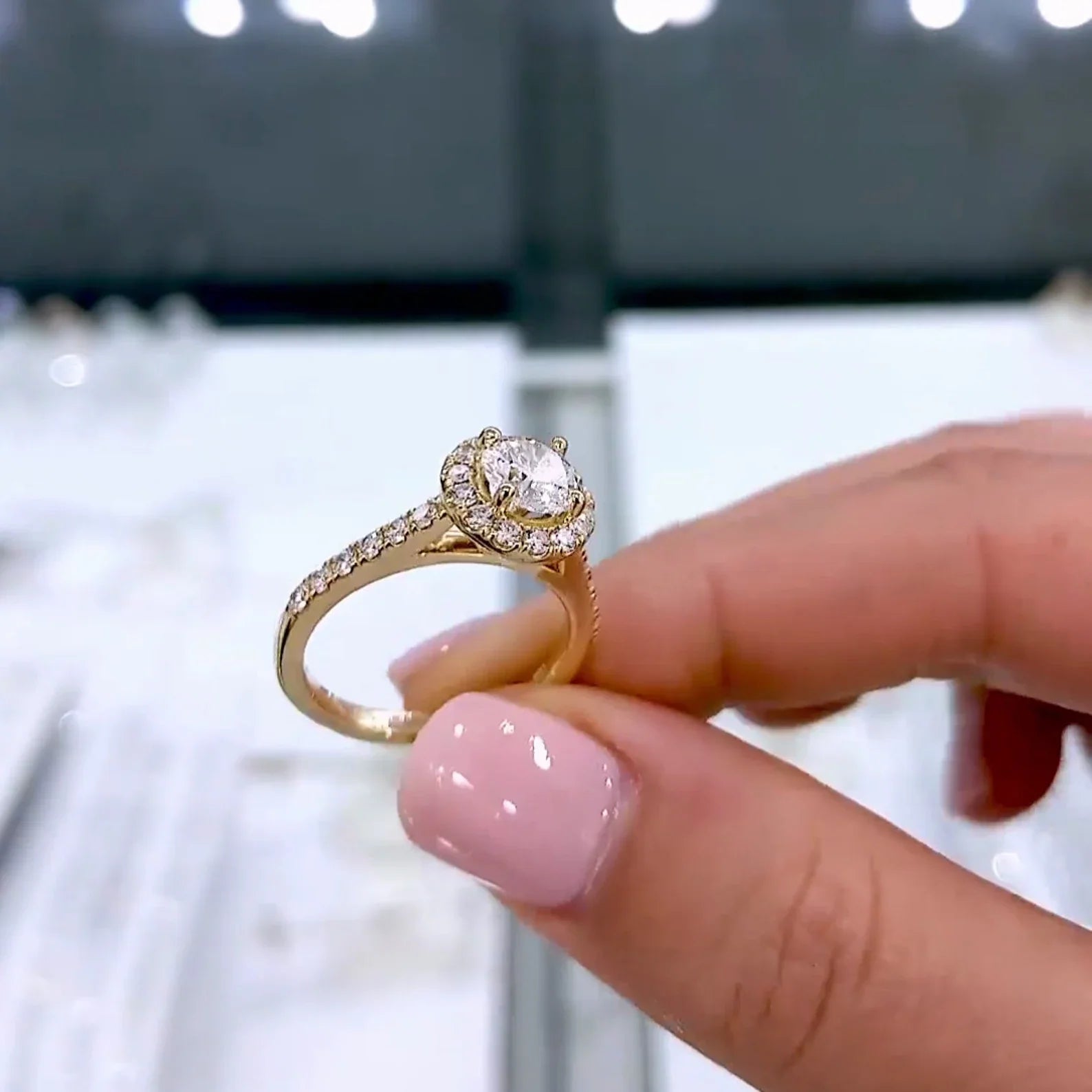 Round 1.30tcw Lab Diamond Halo Cathedral Pave Ring | IGI Certified | D-E-F | VVS–VS