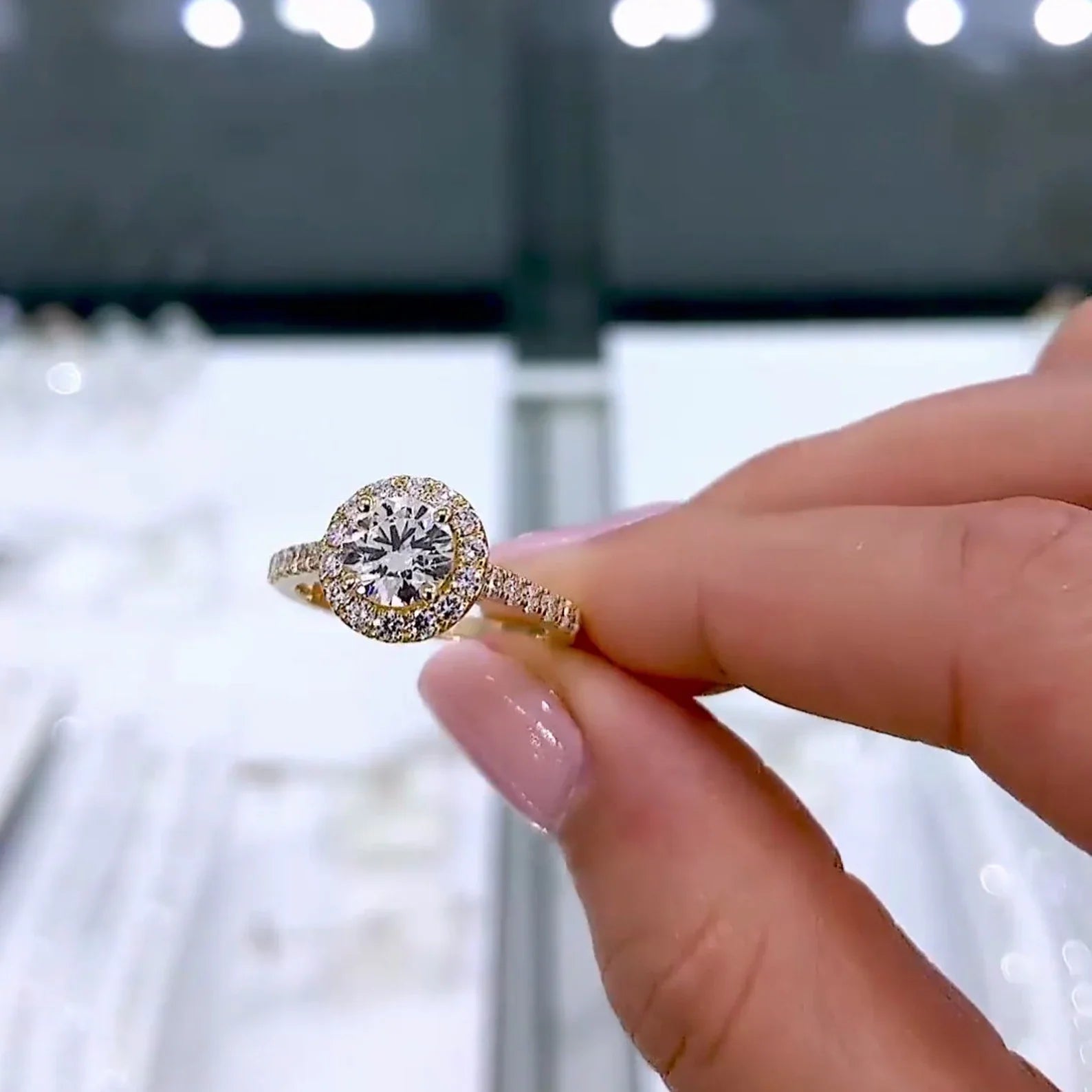 Round 1.30tcw Lab Diamond Halo Cathedral Pave Ring | IGI Certified | D-E-F | VVS–VS