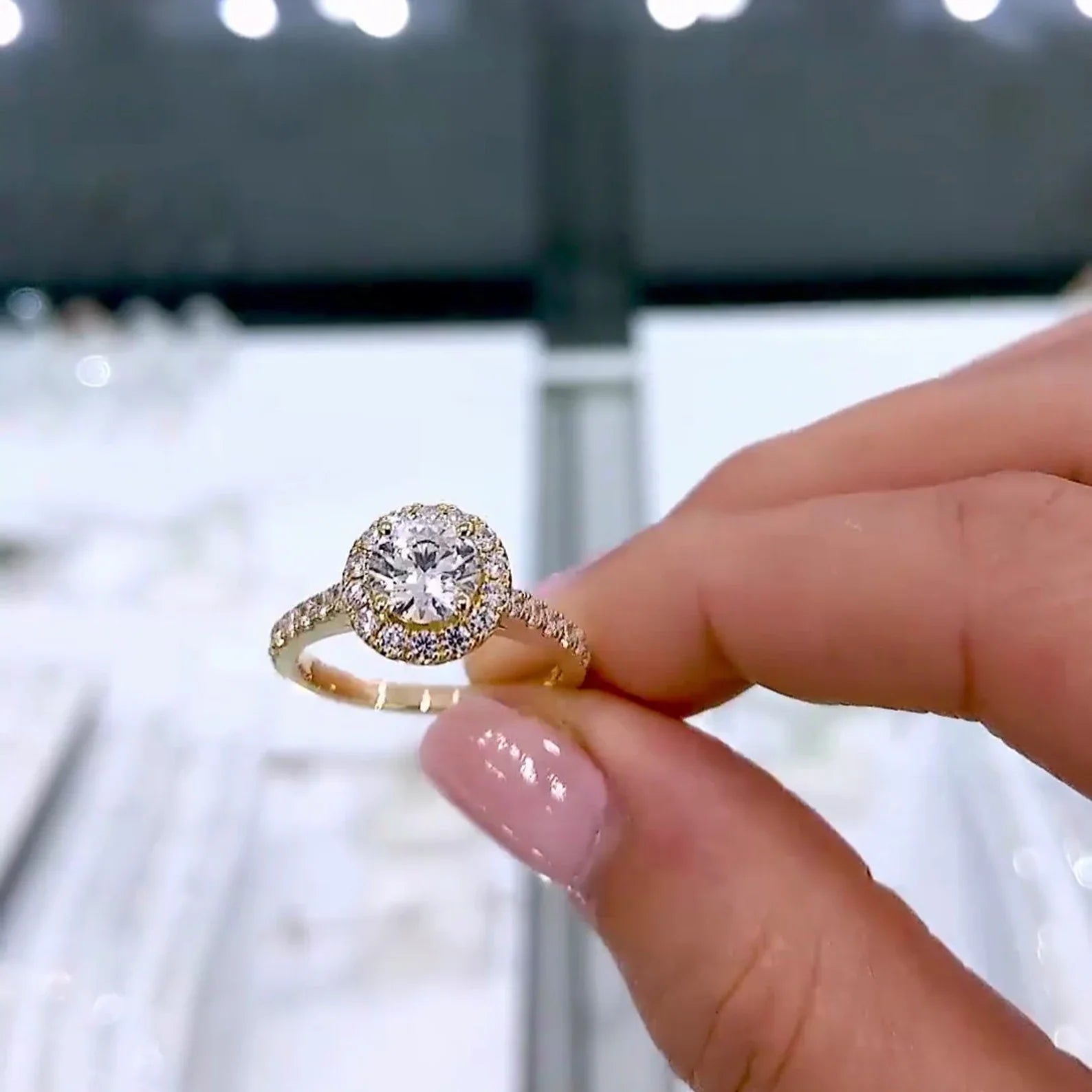 Round 1.30tcw Lab Diamond Halo Cathedral Pave Ring | IGI Certified | D-E-F | VVS–VS