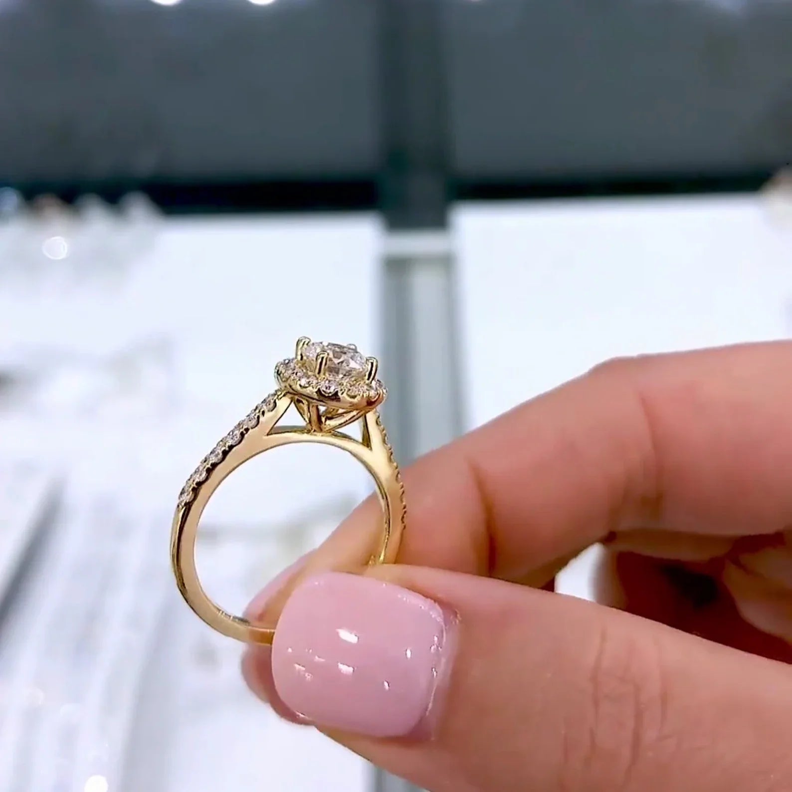 Round 1.30tcw Lab Diamond Halo Cathedral Pave Ring | IGI Certified | D-E-F | VVS–VS