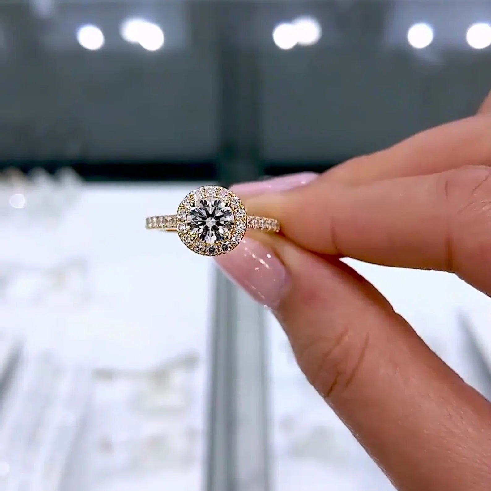 Round 1.30tcw Lab Diamond Halo Cathedral Pave Ring | IGI Certified | D-E-F | VVS–VS