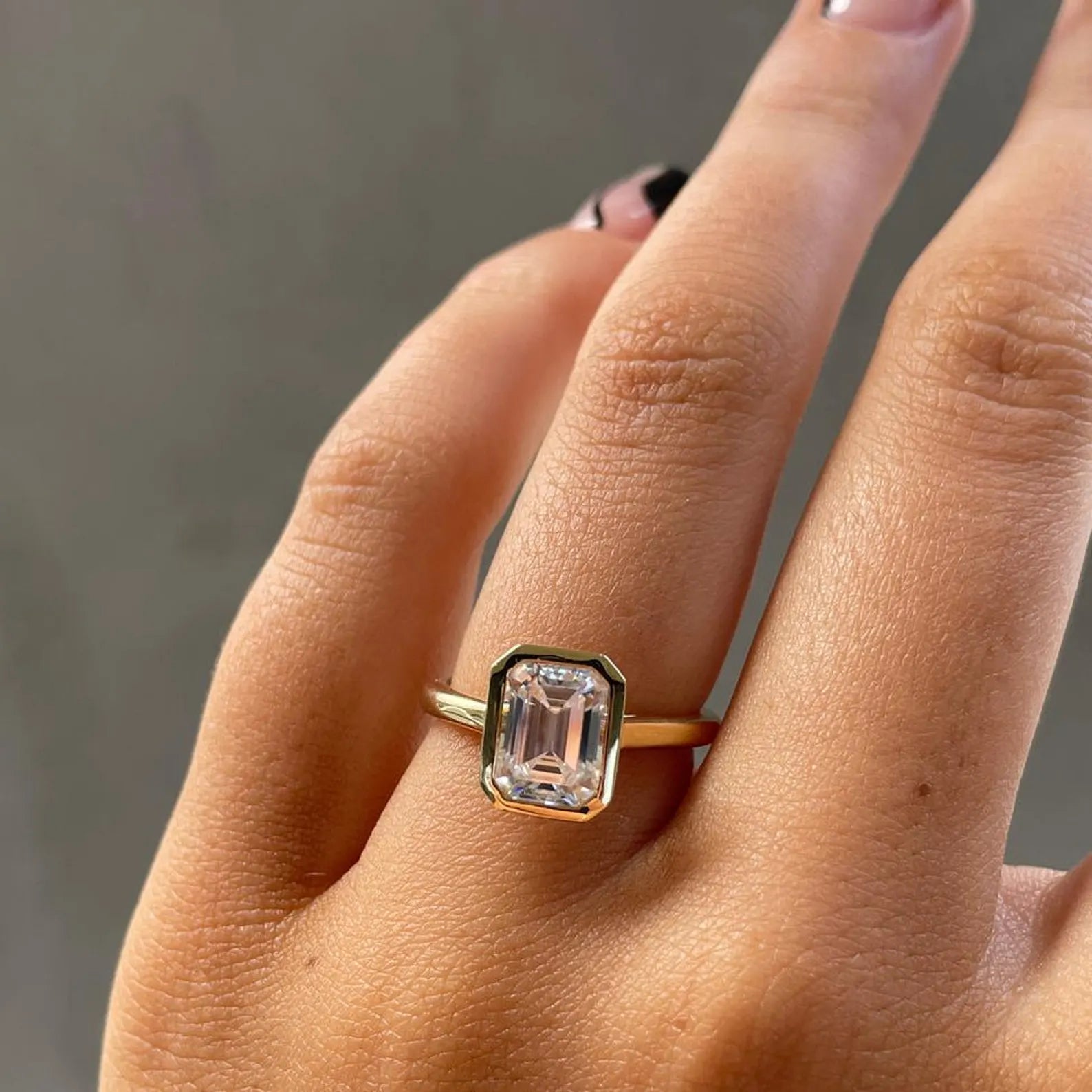 Emerald 2.00ct Lab Diamond Bezel Set Cathedral Engagement Ring | IGI Certified | Gold Options