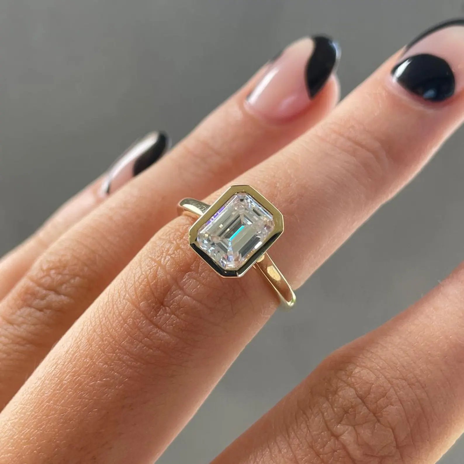 Emerald 2.00ct Lab Diamond Bezel Set Cathedral Engagement Ring | IGI Certified | Gold Options